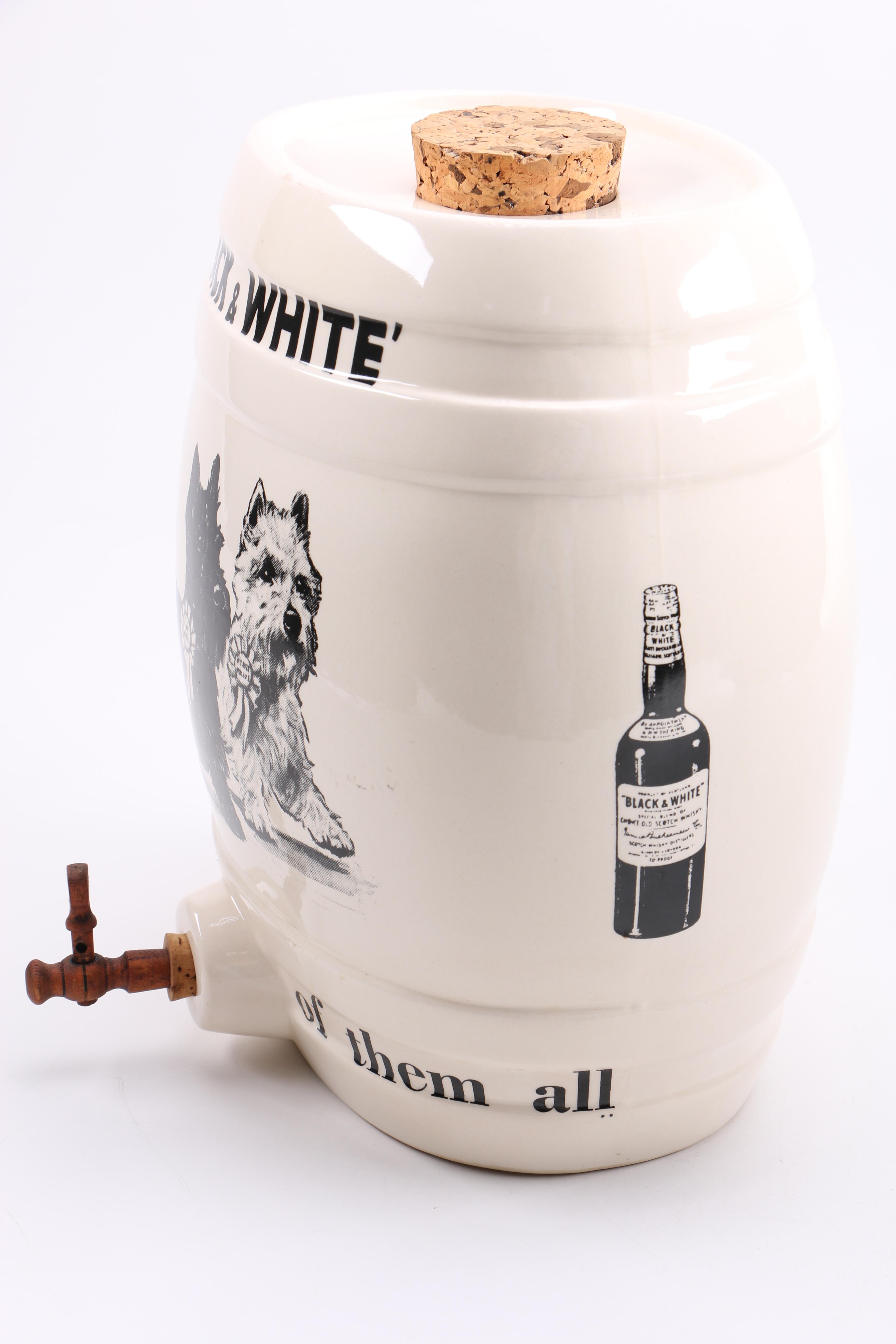 English Black & White Whiskey Ironstone Scotch Whisky Keg