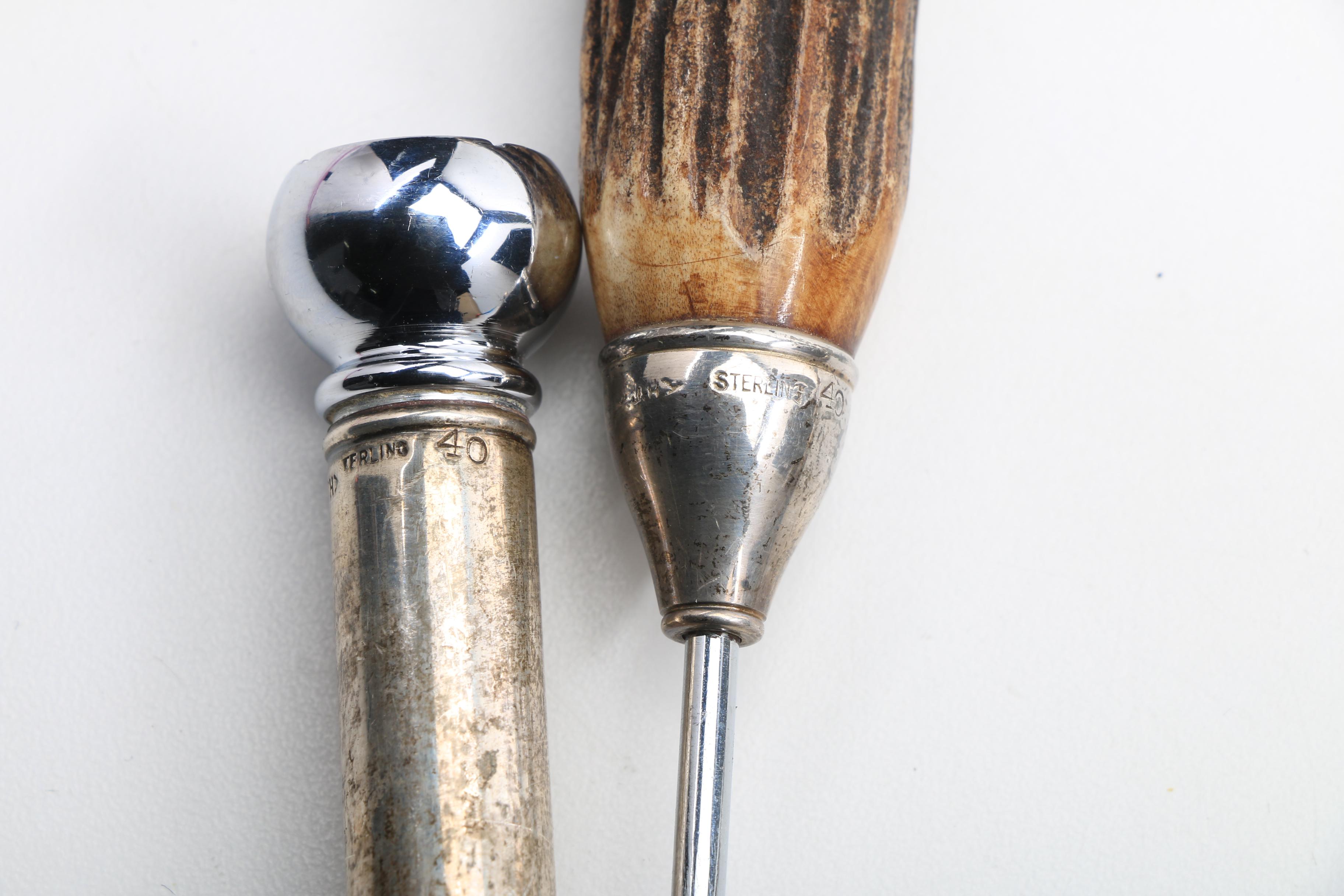 Vintage Stag Horn Bar Accessories with Sterling Silver Caps