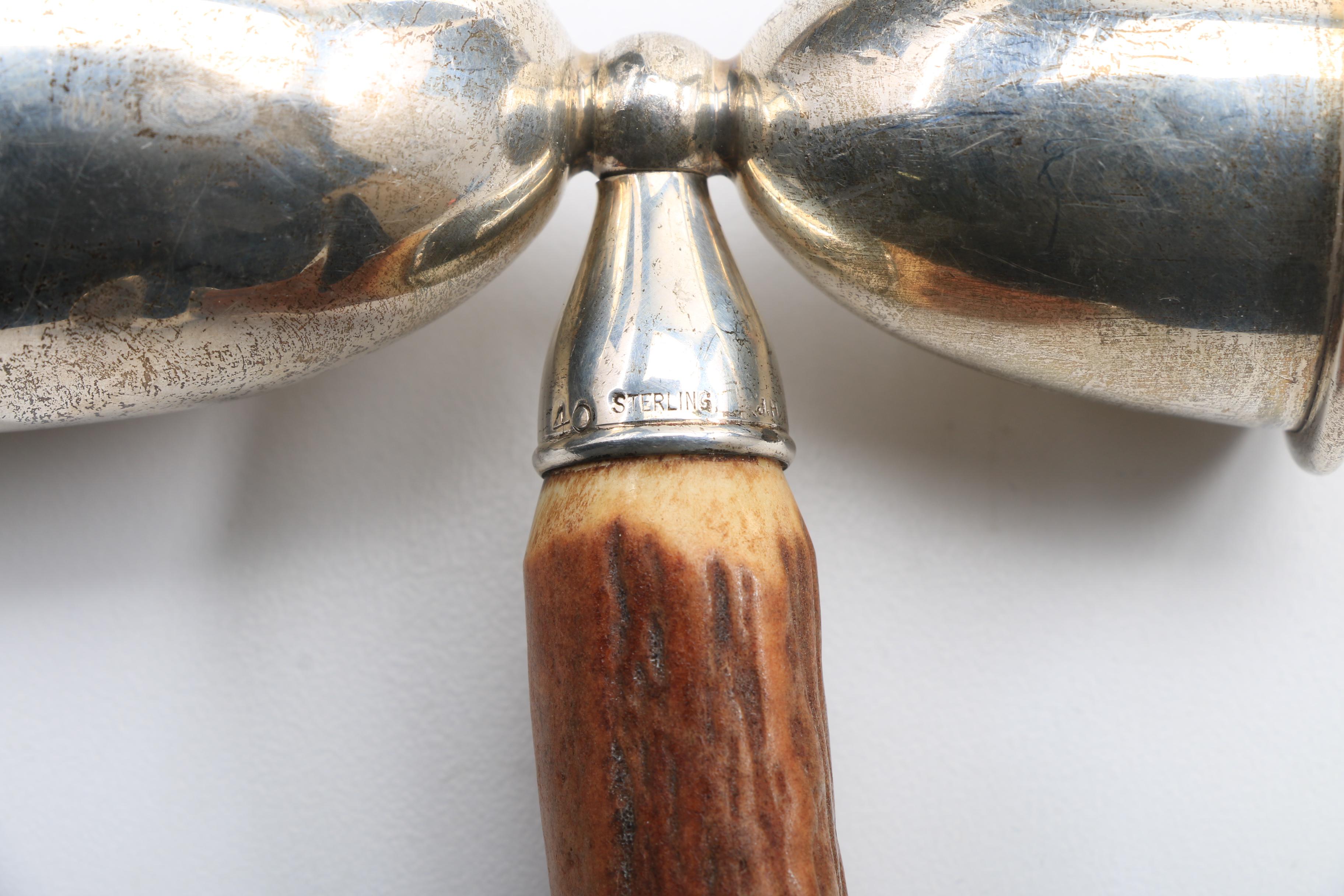 Vintage Stag Horn Bar Accessories with Sterling Silver Caps