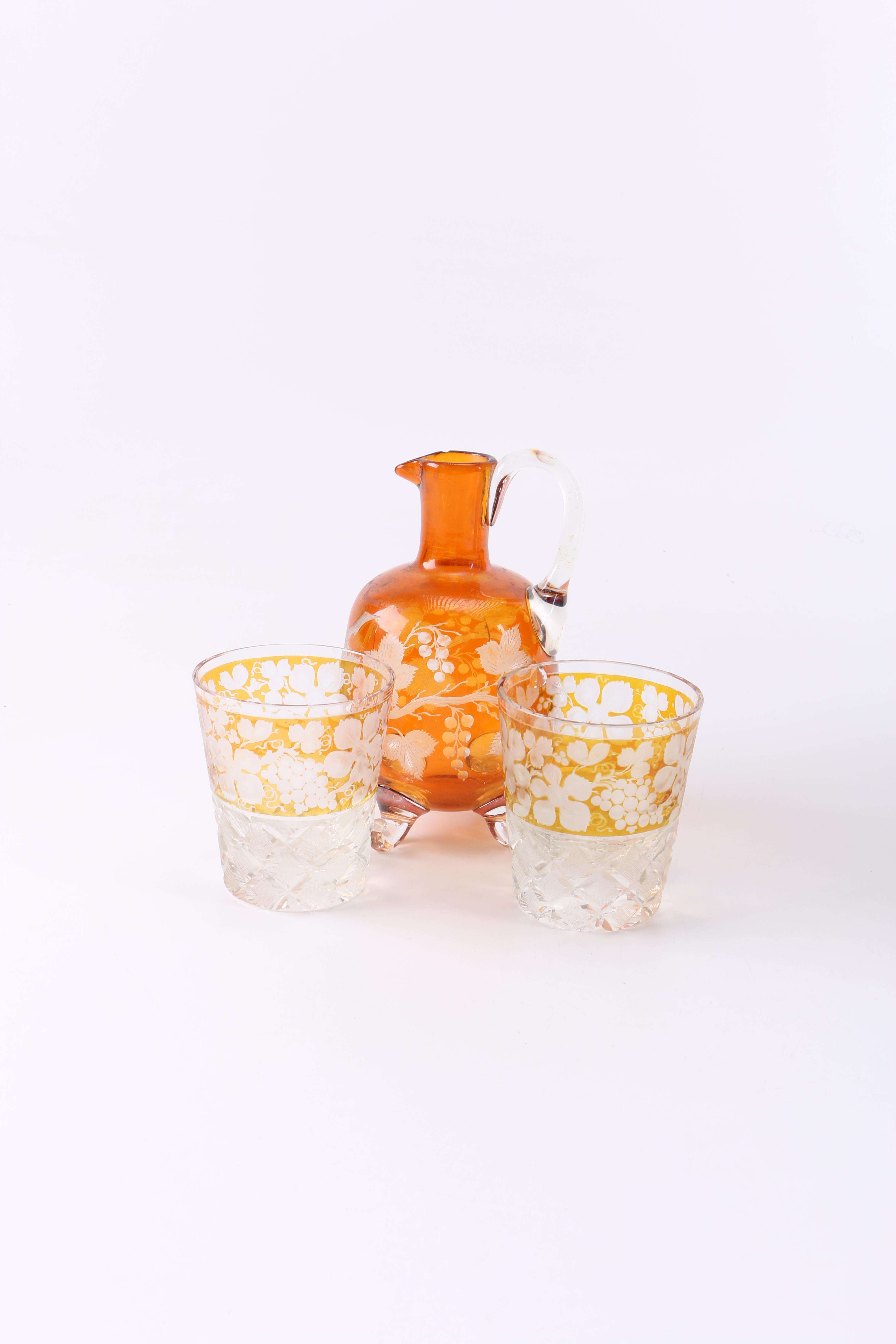Orange Glass Pitcher and Drinking Glasses