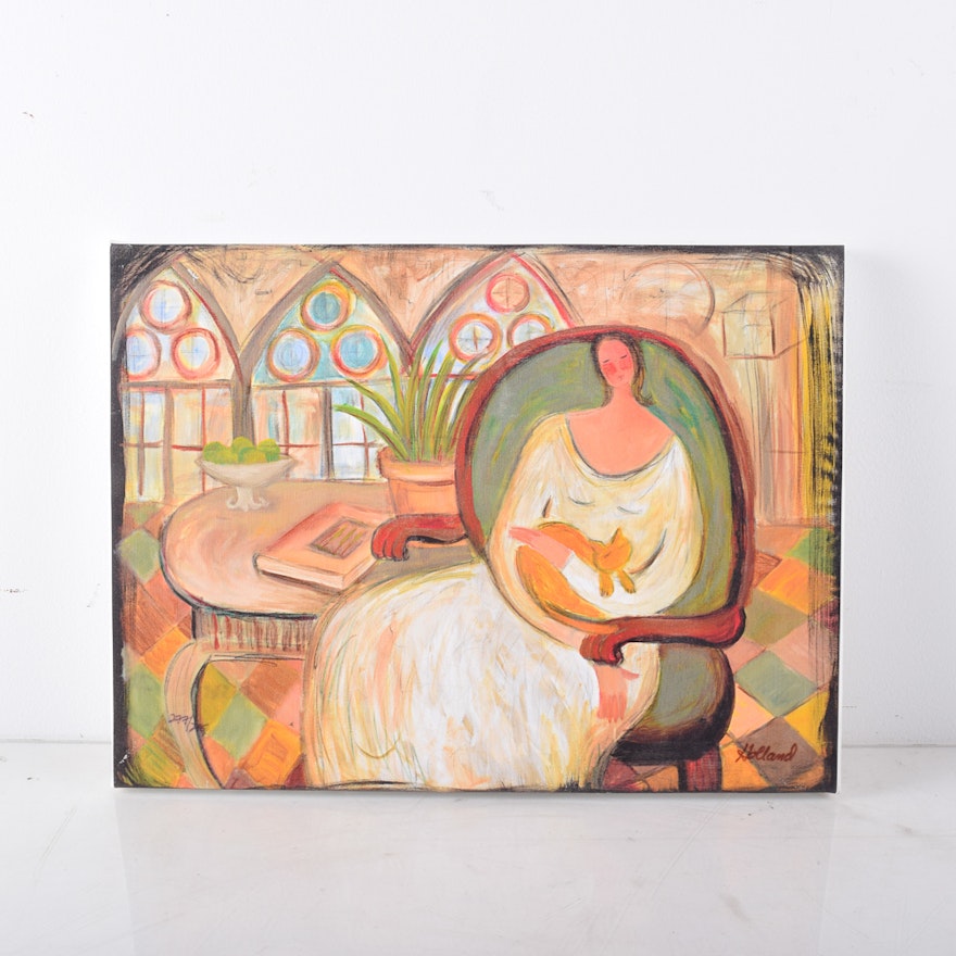 Limited Edition Giclee on Canvas After Holland "Feline & Fruit"