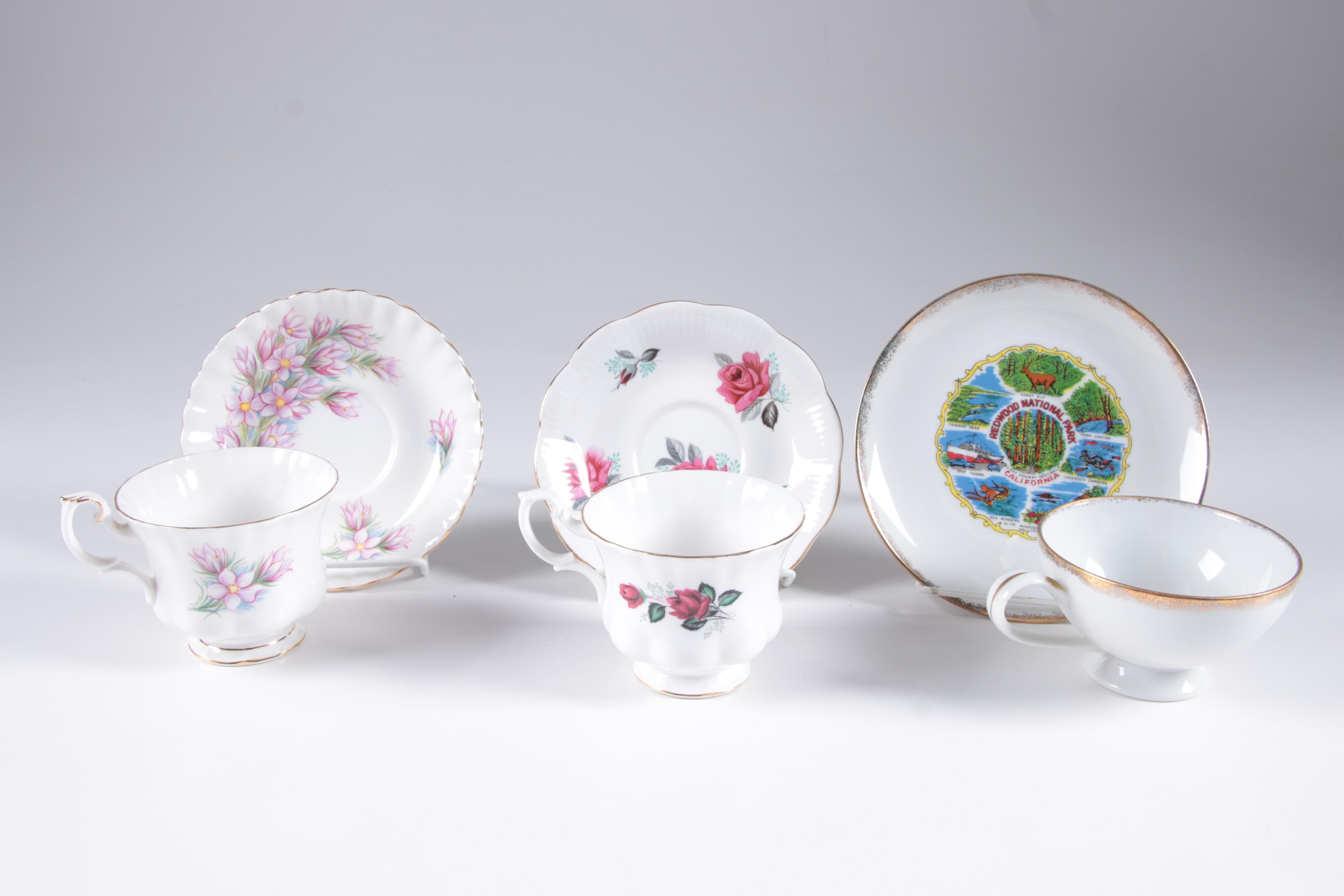 Assorted Teacups with Saucers featuring Royal Albert