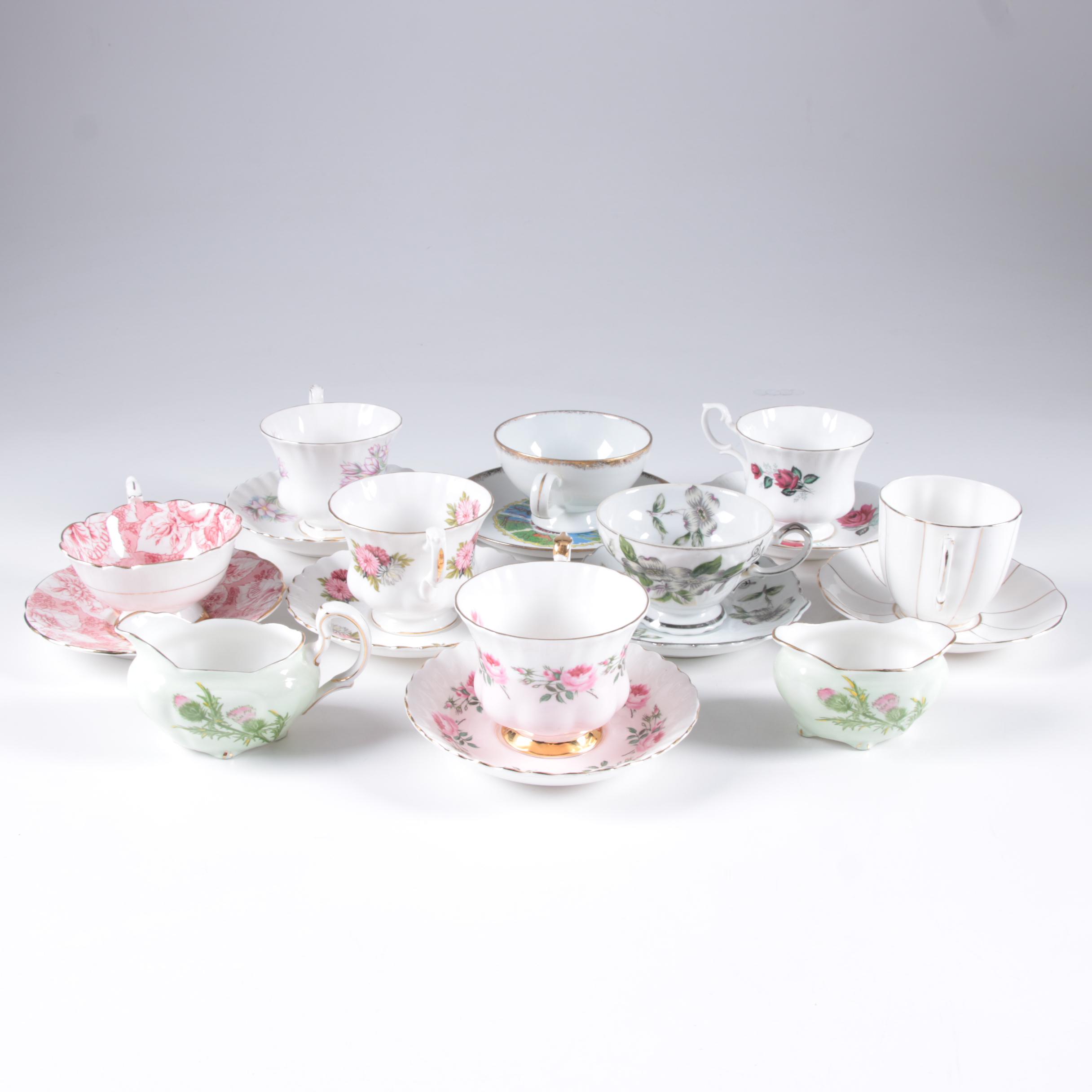 Assorted Teacups with Saucers featuring Royal Albert