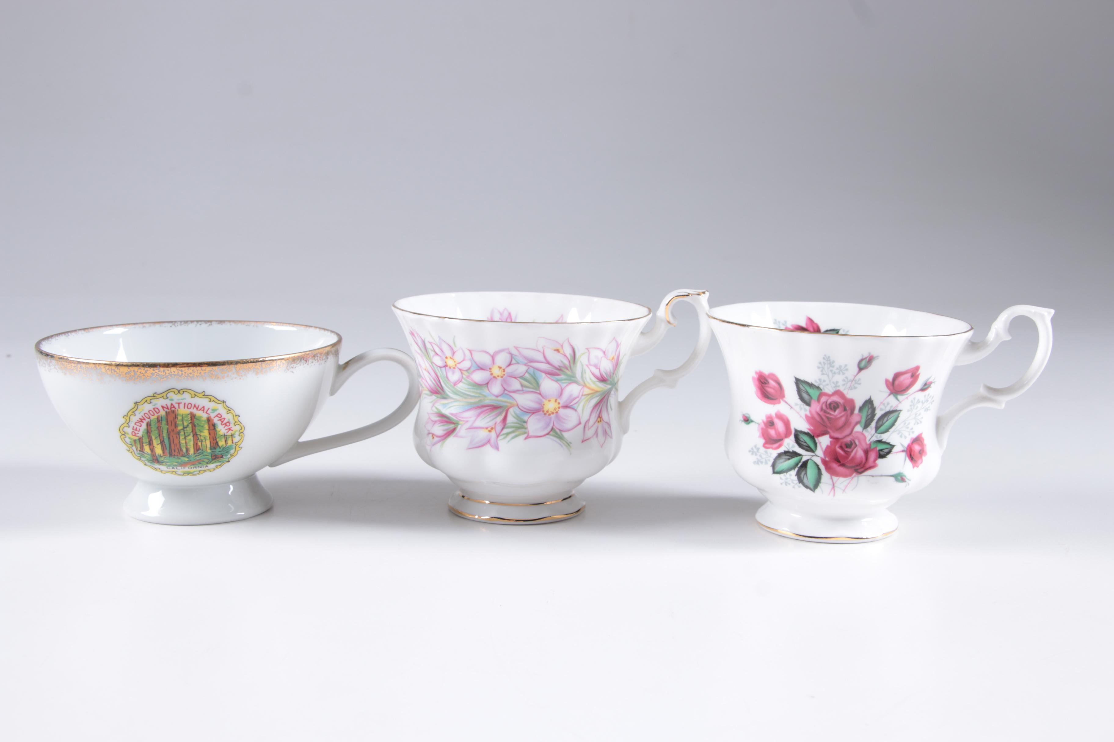 Assorted Teacups with Saucers featuring Royal Albert