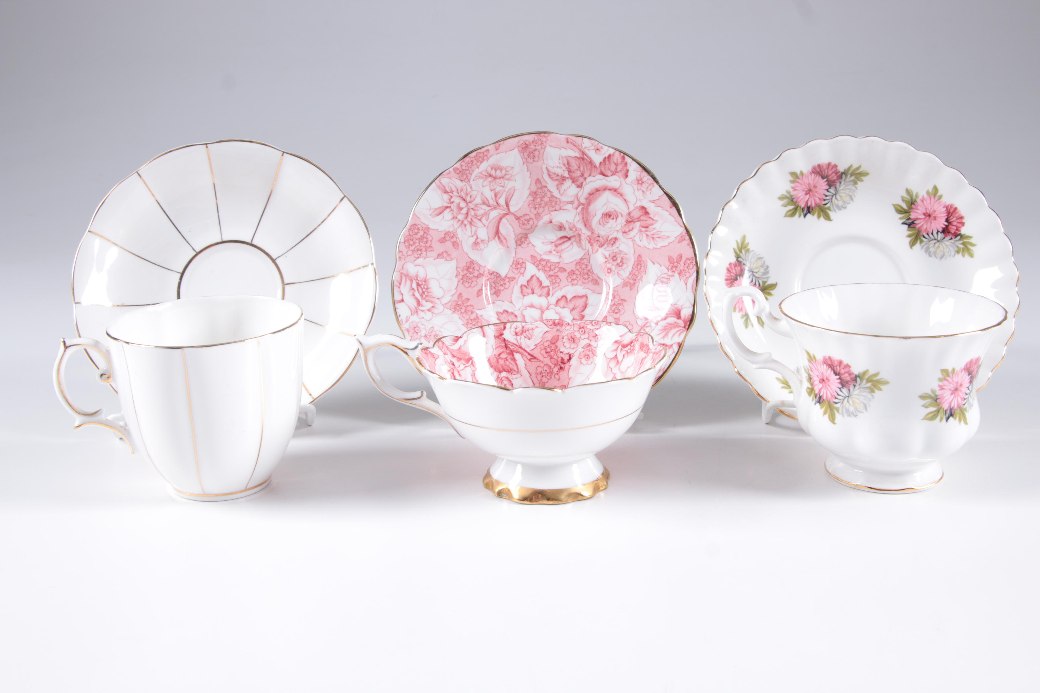 Assorted Teacups with Saucers featuring Royal Albert