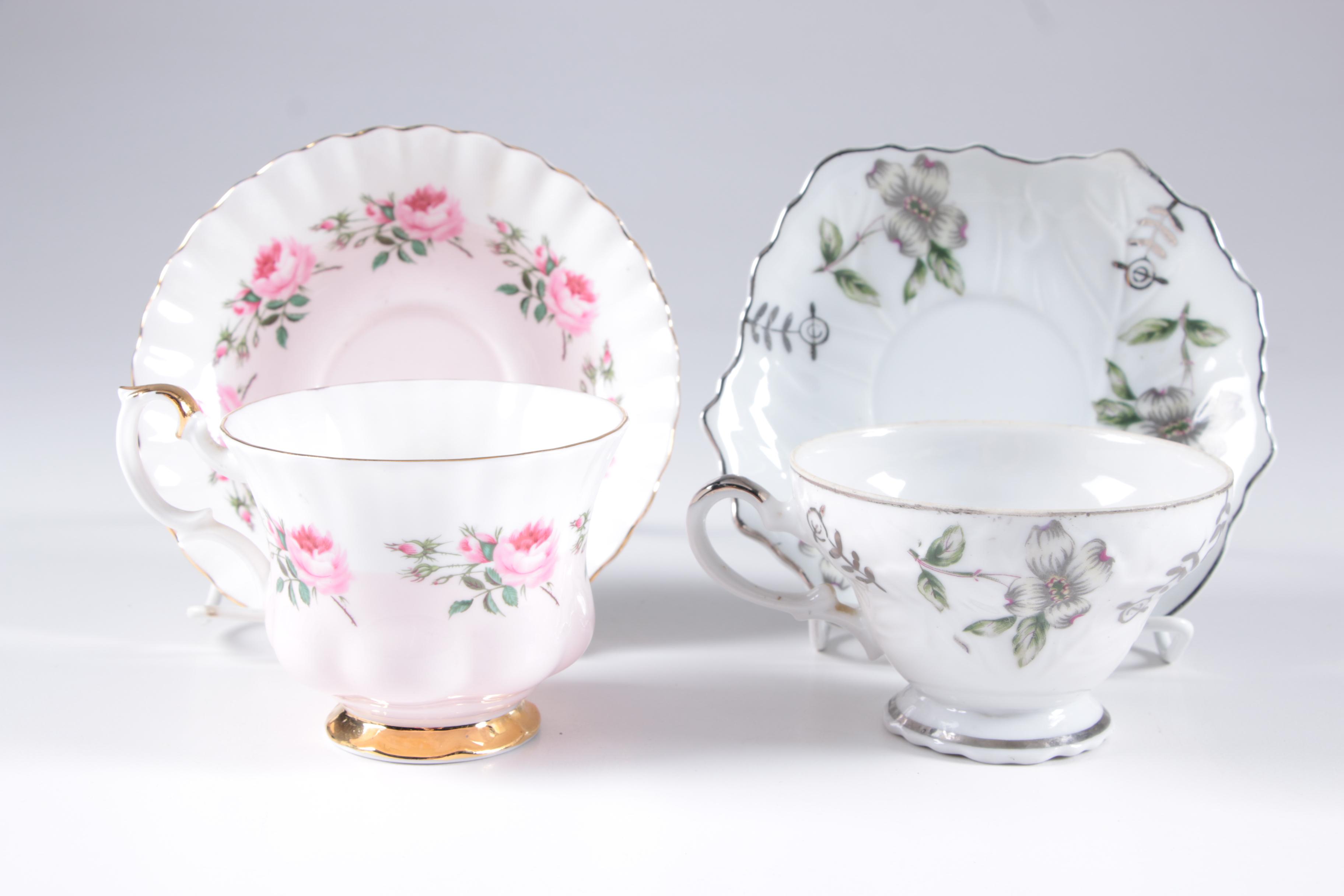 Assorted Teacups with Saucers featuring Royal Albert