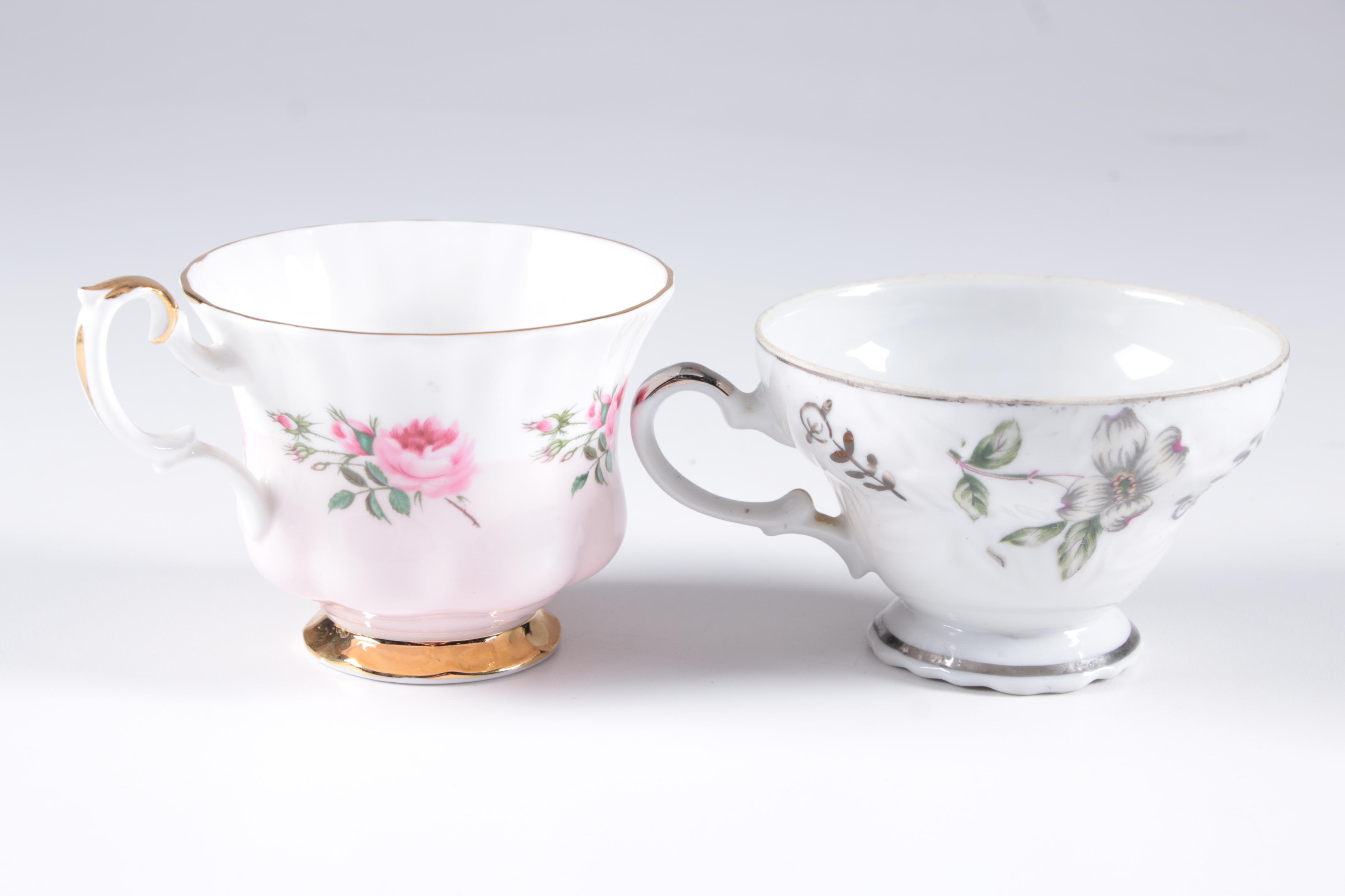 Assorted Teacups with Saucers featuring Royal Albert