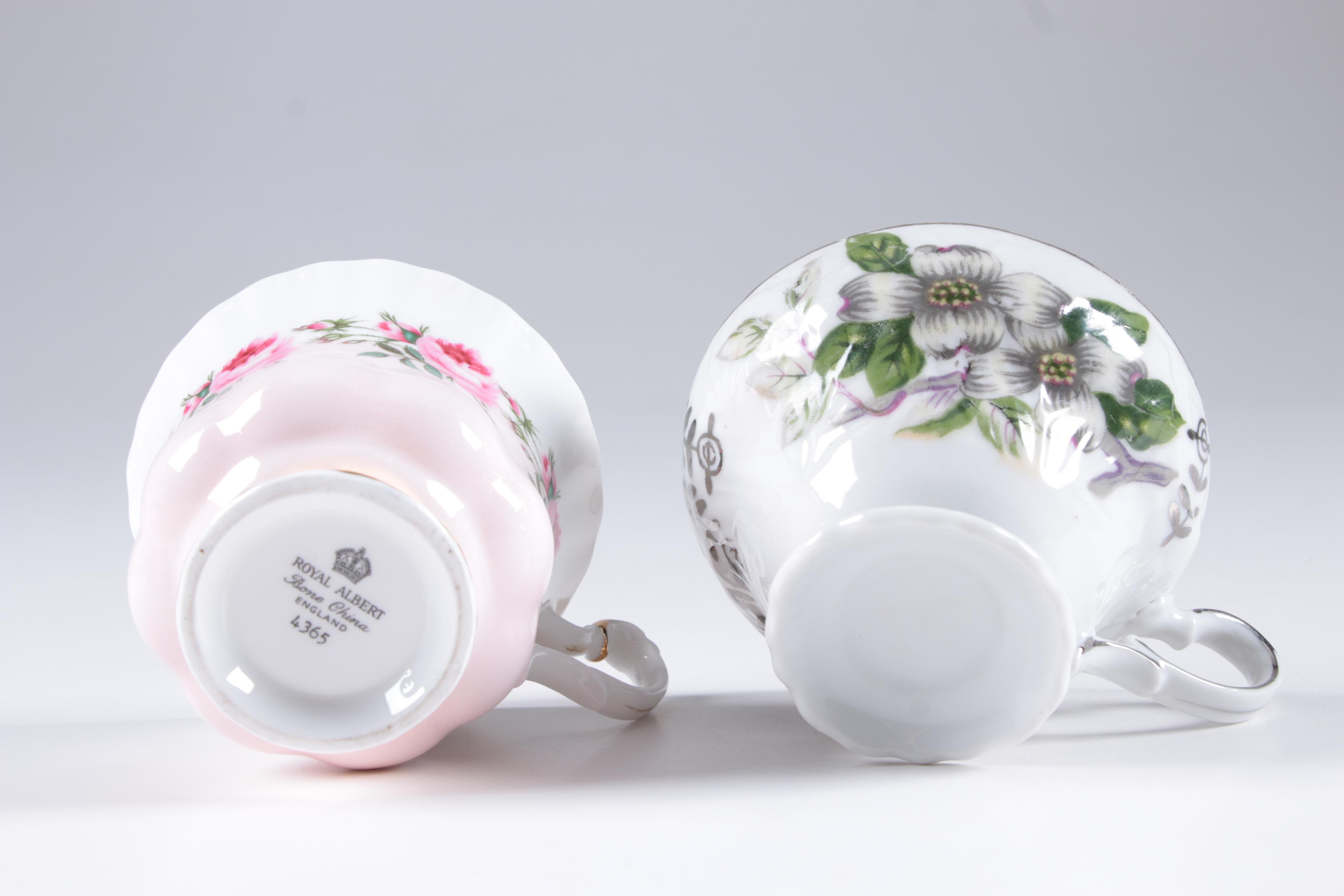 Assorted Teacups with Saucers featuring Royal Albert