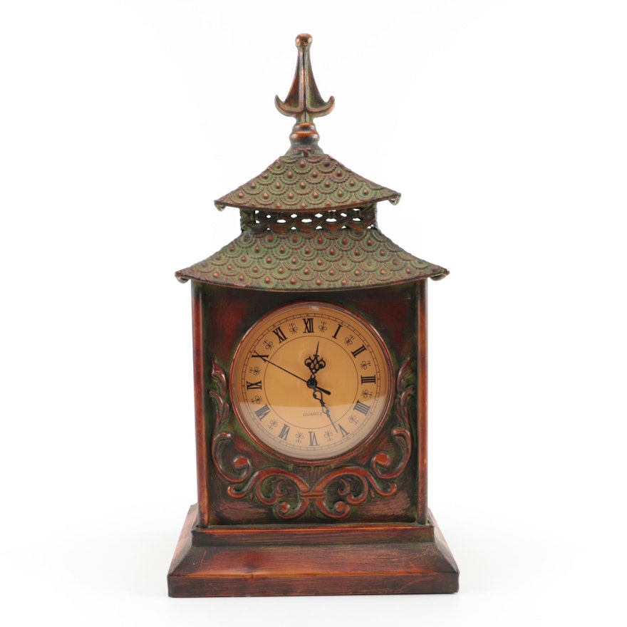 Pagoda Style Metal Mantel Clock