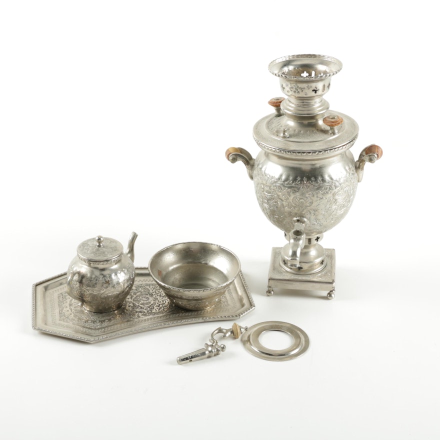 Etched Metal Samovar Tea Set