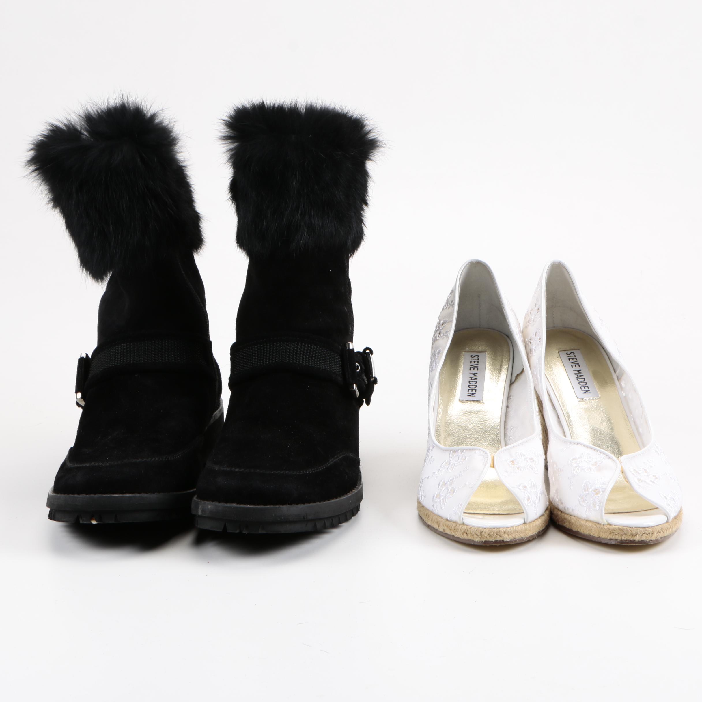 Stuart Weitzman Fur Boots and Steve Madden Wedges