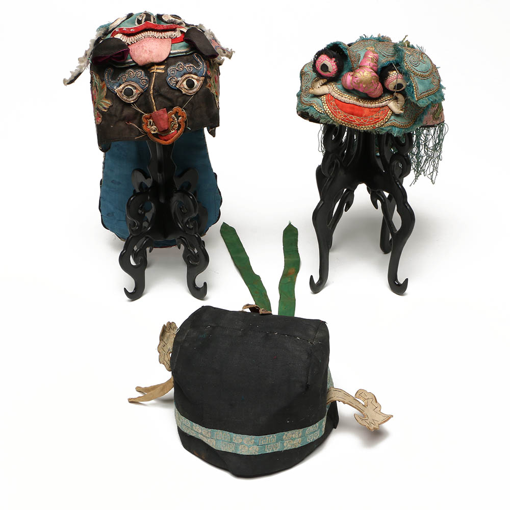 Children's Vintage Chinese Double Faced Hats with Stands