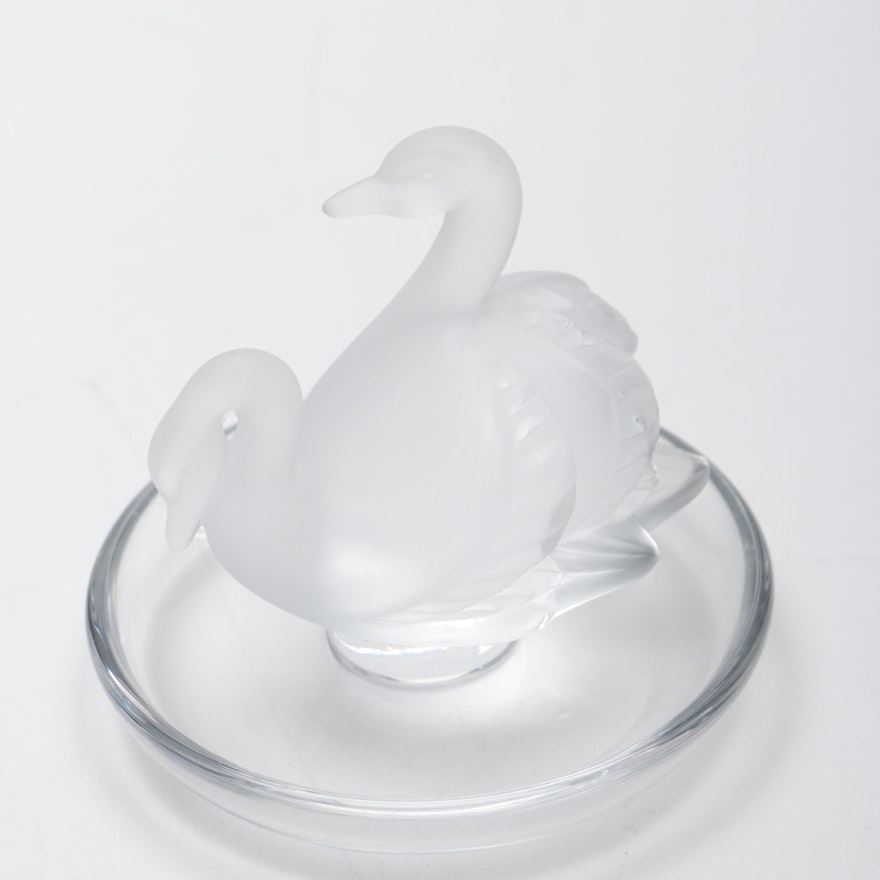 Lalique Matted Glass Swan Figural Ring Dish