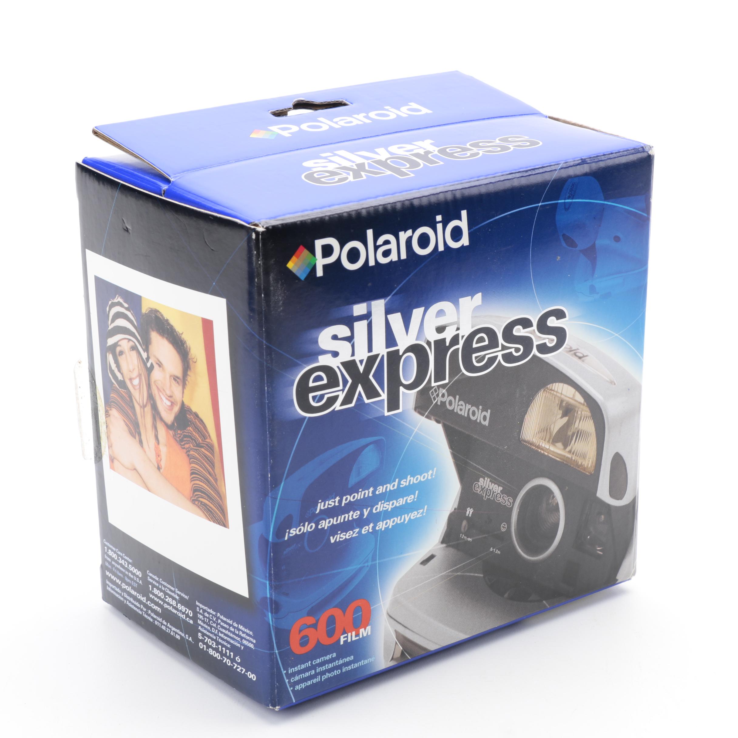 Silver Express Polaroid Camera with Two Boxes of Instant Film