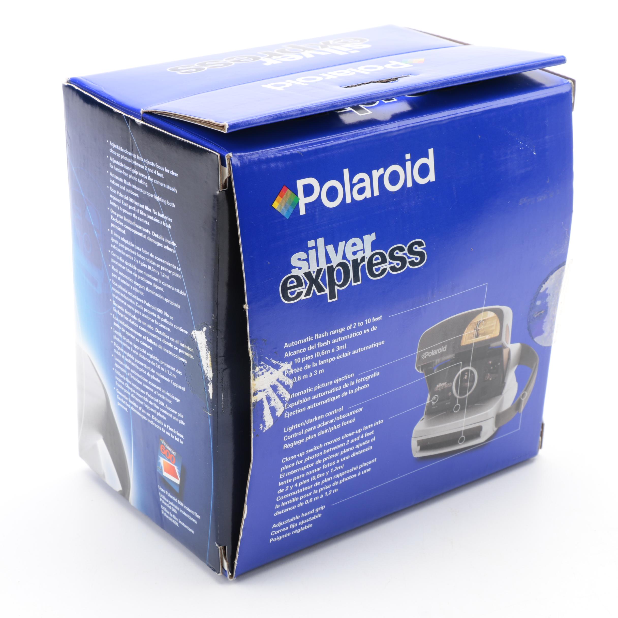 Silver Express Polaroid Camera with Two Boxes of Instant Film