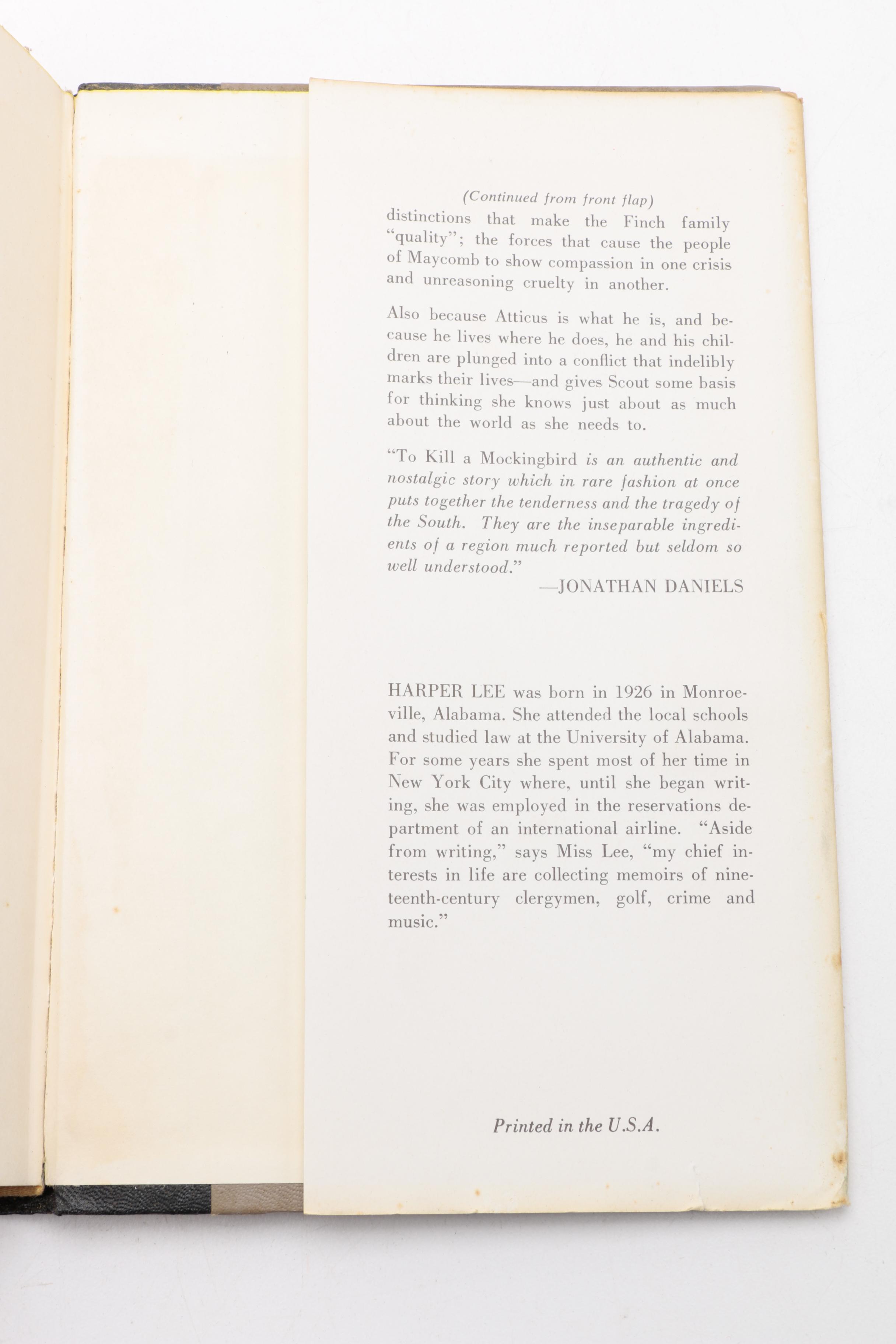 1960 First Book Club Edition "To Kill a Mockingbird" by Harper Lee