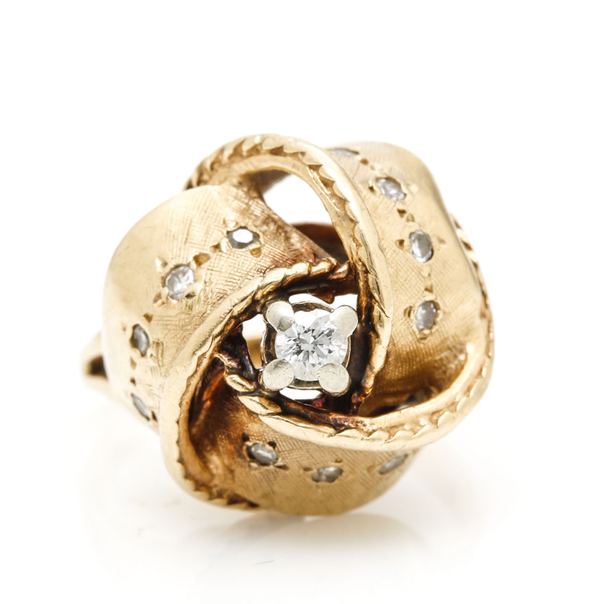 14K Yellow Gold Diamond Knot Motif Ring