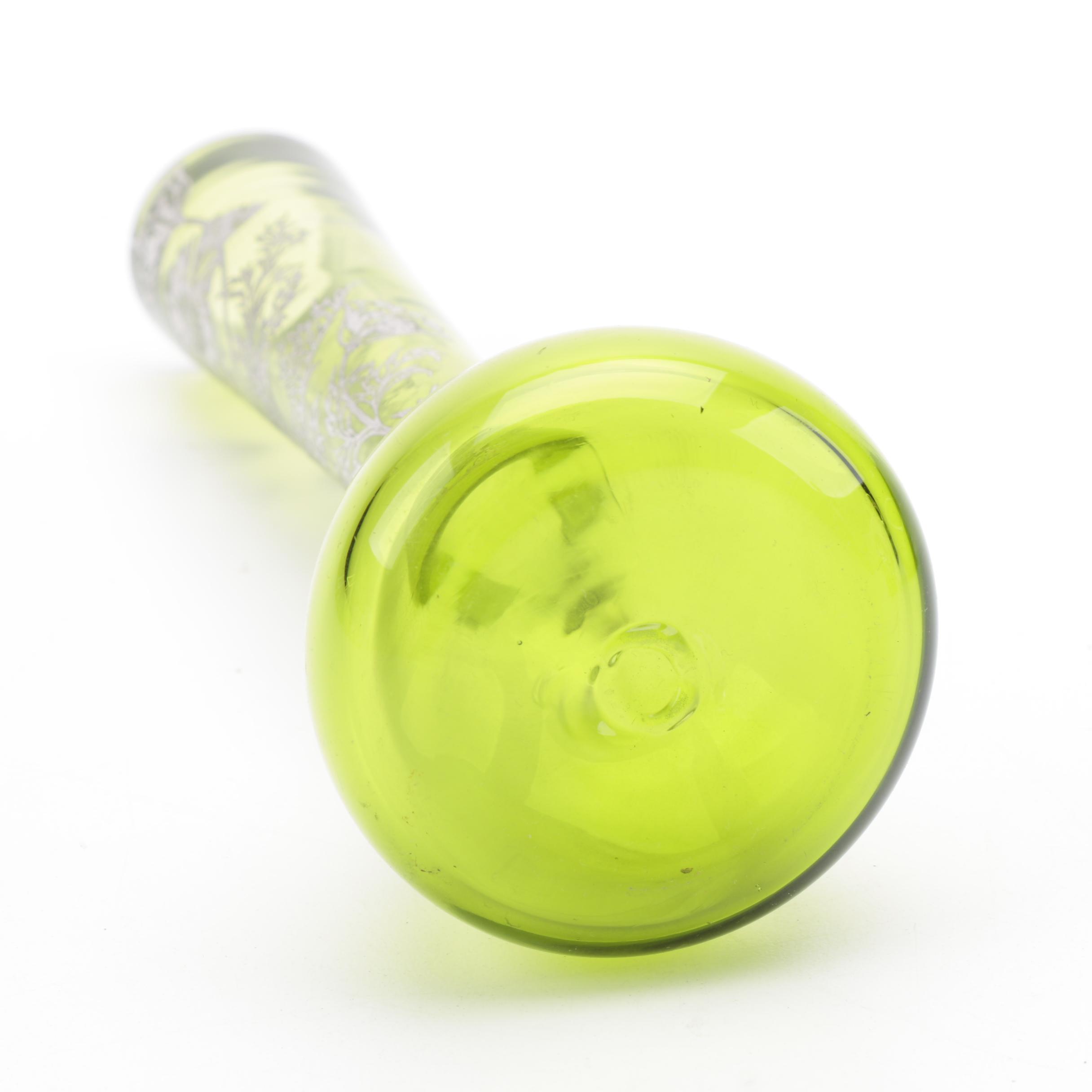 Vintage Green Glass and Silver Overlay Tableware