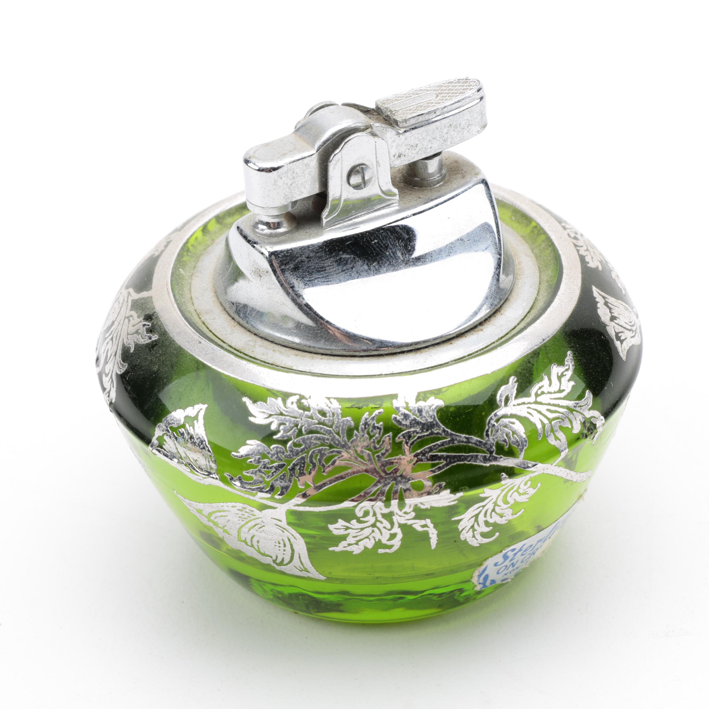 Vintage Green Glass and Silver Overlay Tableware