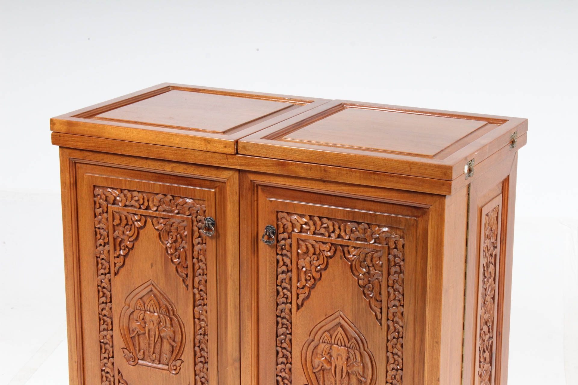 Vintage Thai Carved Teak Wood Bar Cabinet