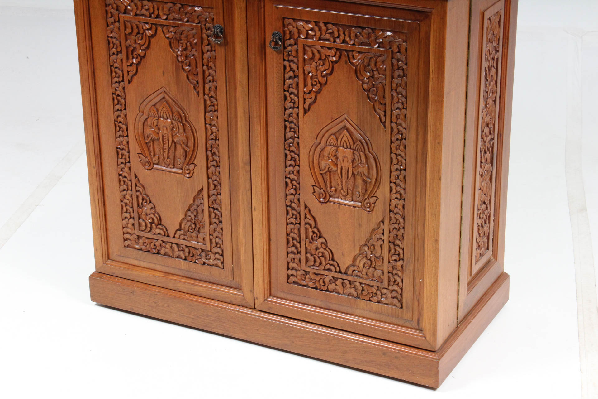 Vintage Thai Carved Teak Wood Bar Cabinet