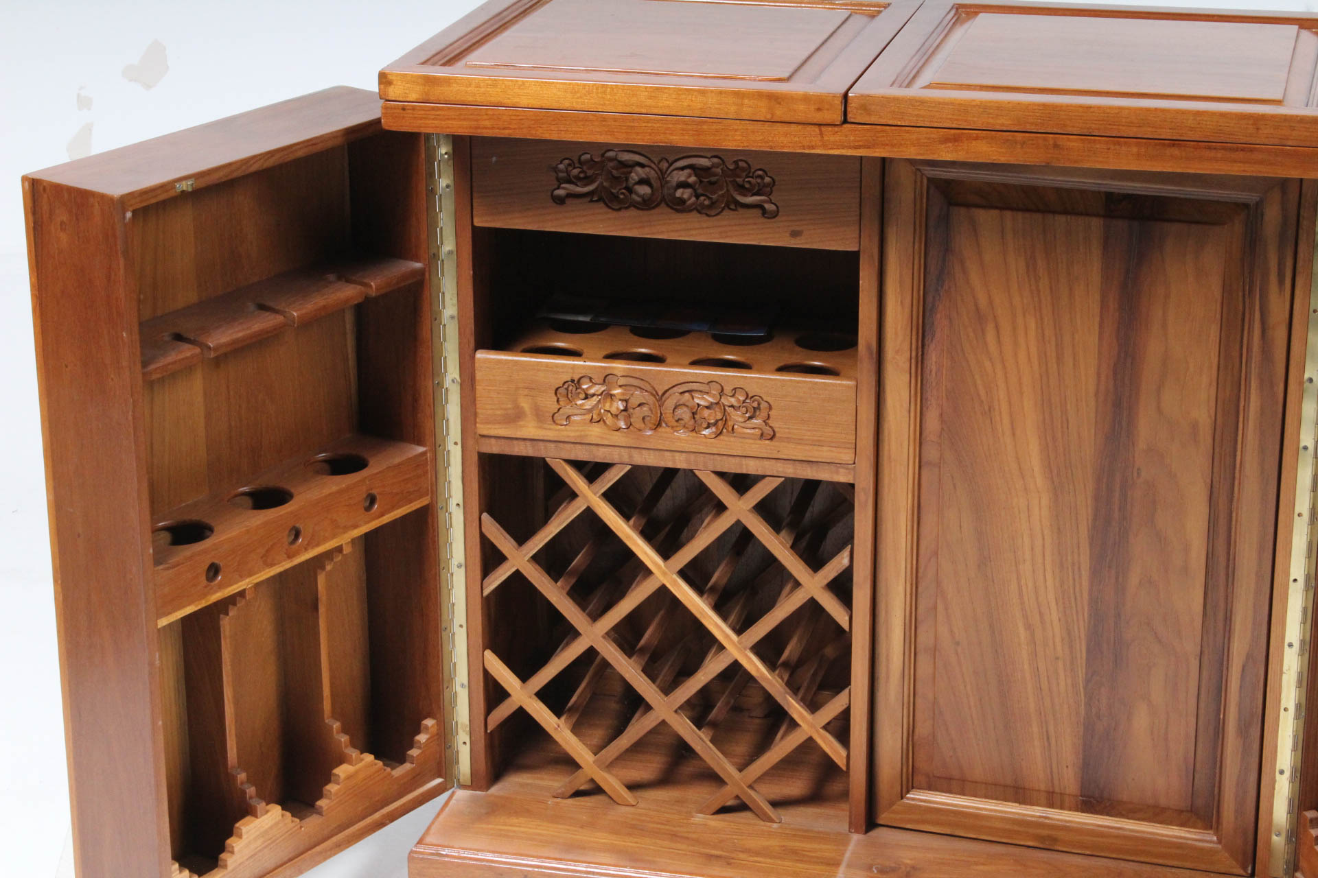 Vintage Thai Carved Teak Wood Bar Cabinet