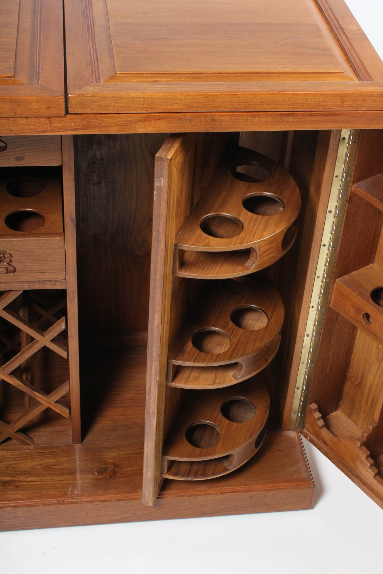 Vintage Thai Carved Teak Wood Bar Cabinet