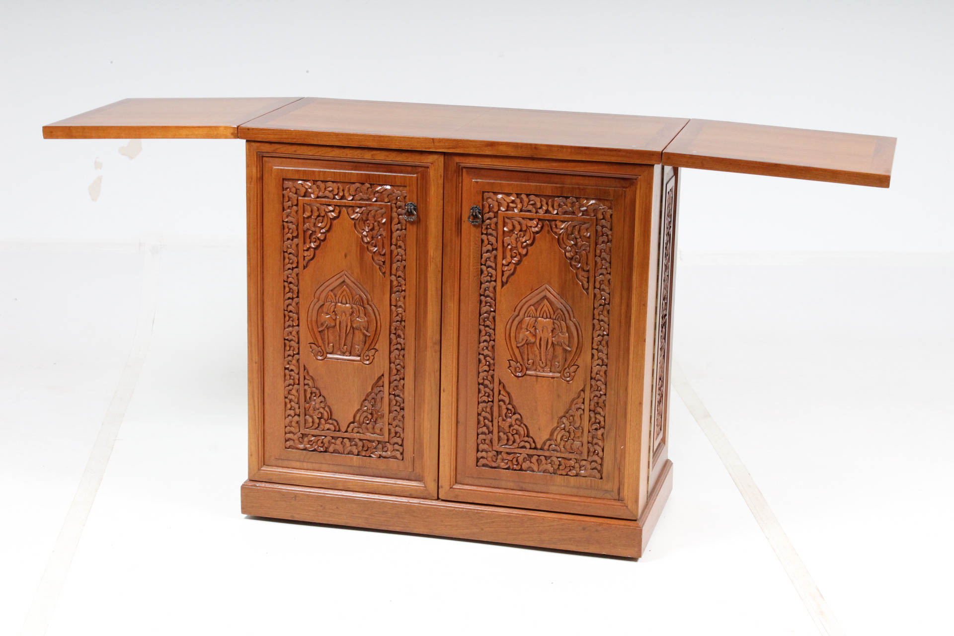 Vintage Thai Carved Teak Wood Bar Cabinet