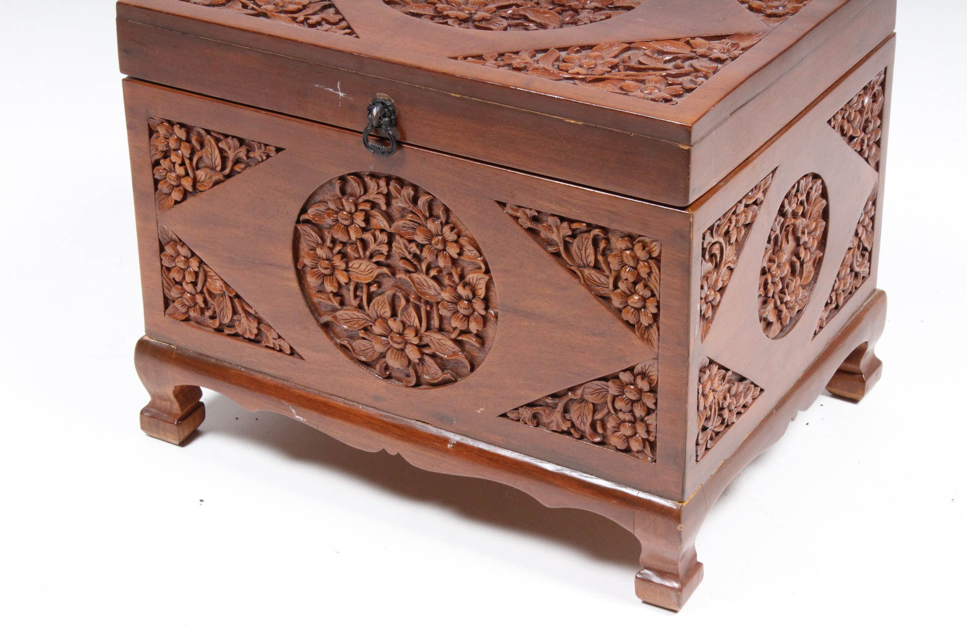 Vintage Thai Carved Teak Wood Chest