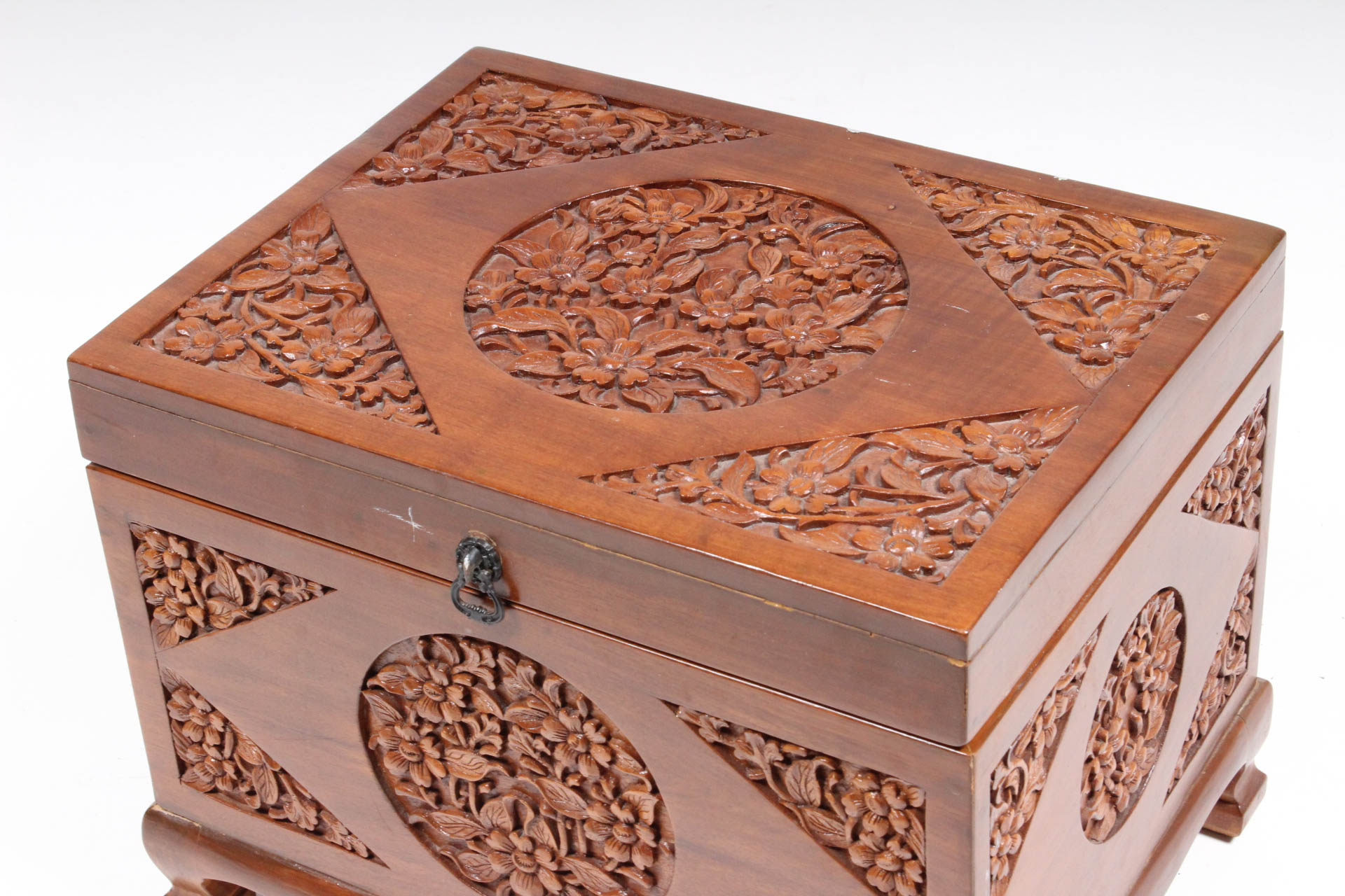 Vintage Thai Carved Teak Wood Chest