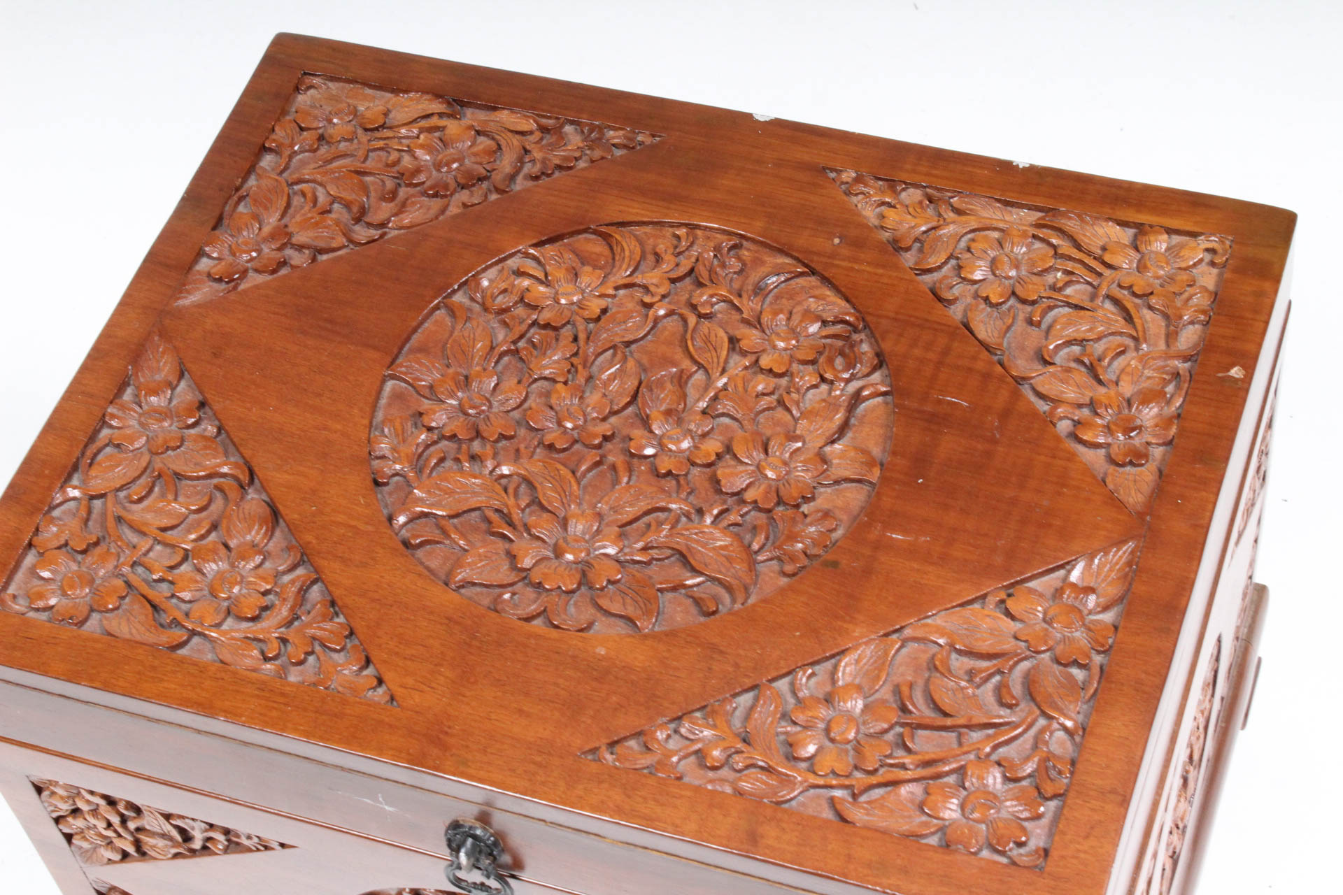 Vintage Thai Carved Teak Wood Chest