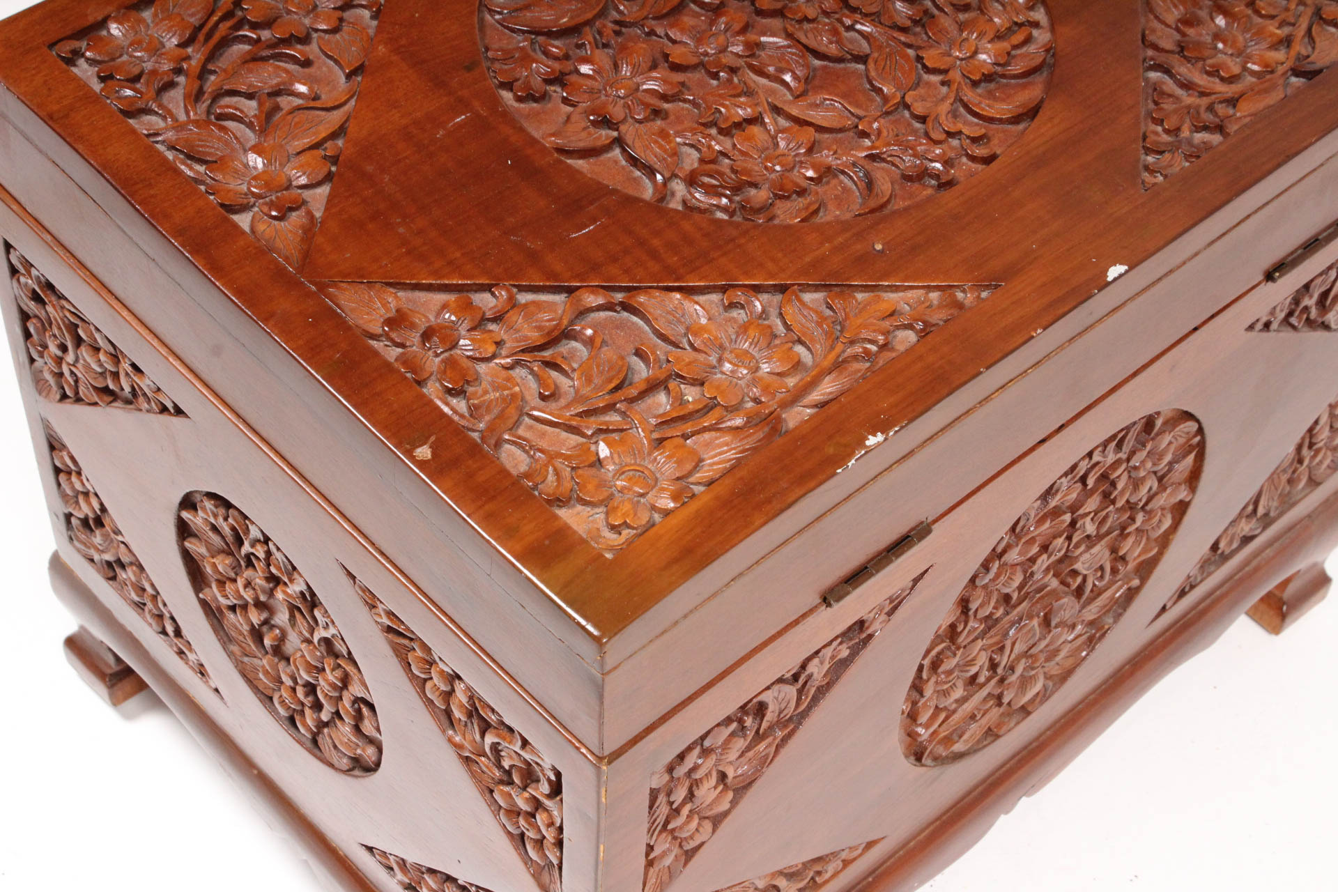 Vintage Thai Carved Teak Wood Chest