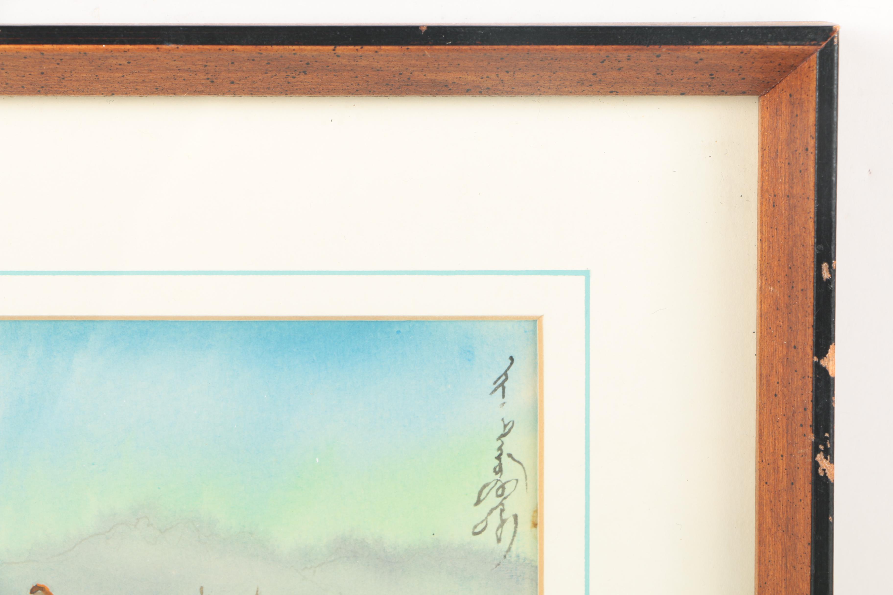 Mongolian Watercolor of Oxen and Carts