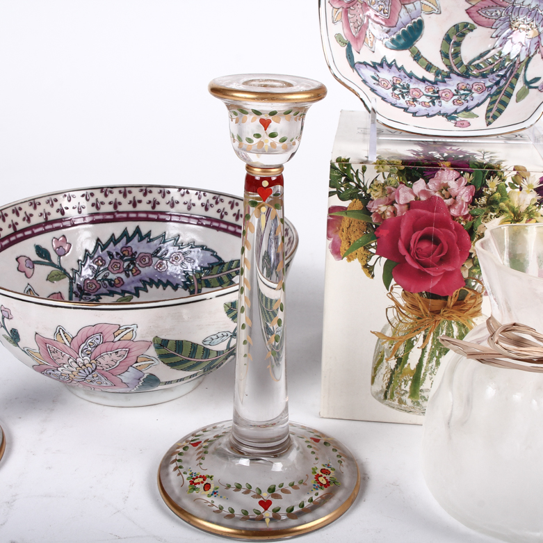 Floral Themed Bowls, Candle Holders, and Vase