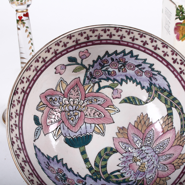 Floral Themed Bowls, Candle Holders, and Vase