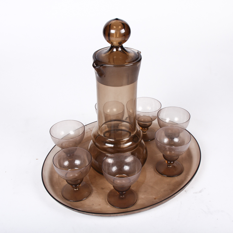 Vintage Mid-Century Smoked Glass Cocktail Set
