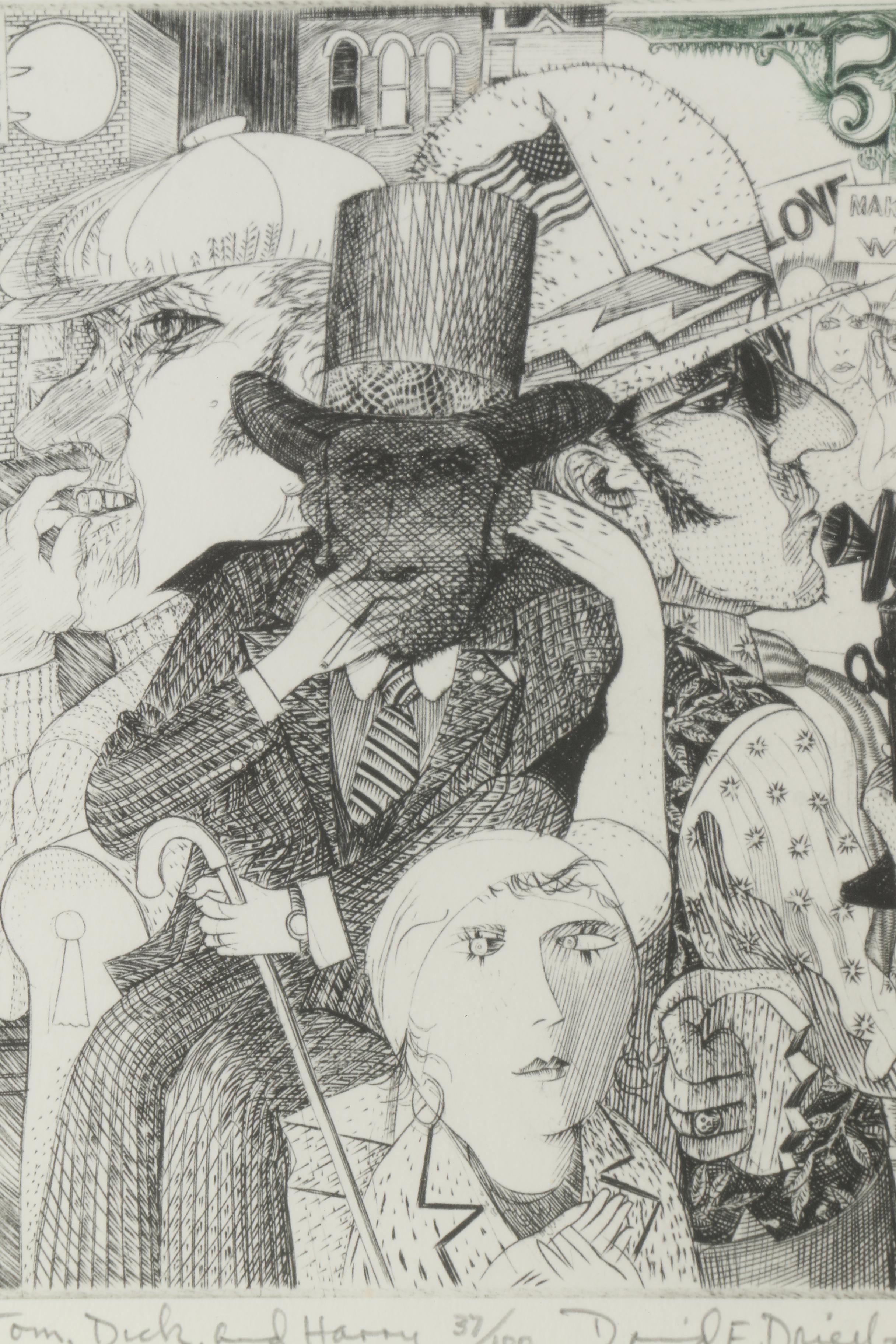 David F. Driesbach Limited Edition Etching on Paper "Tom, Dick, and Harry"