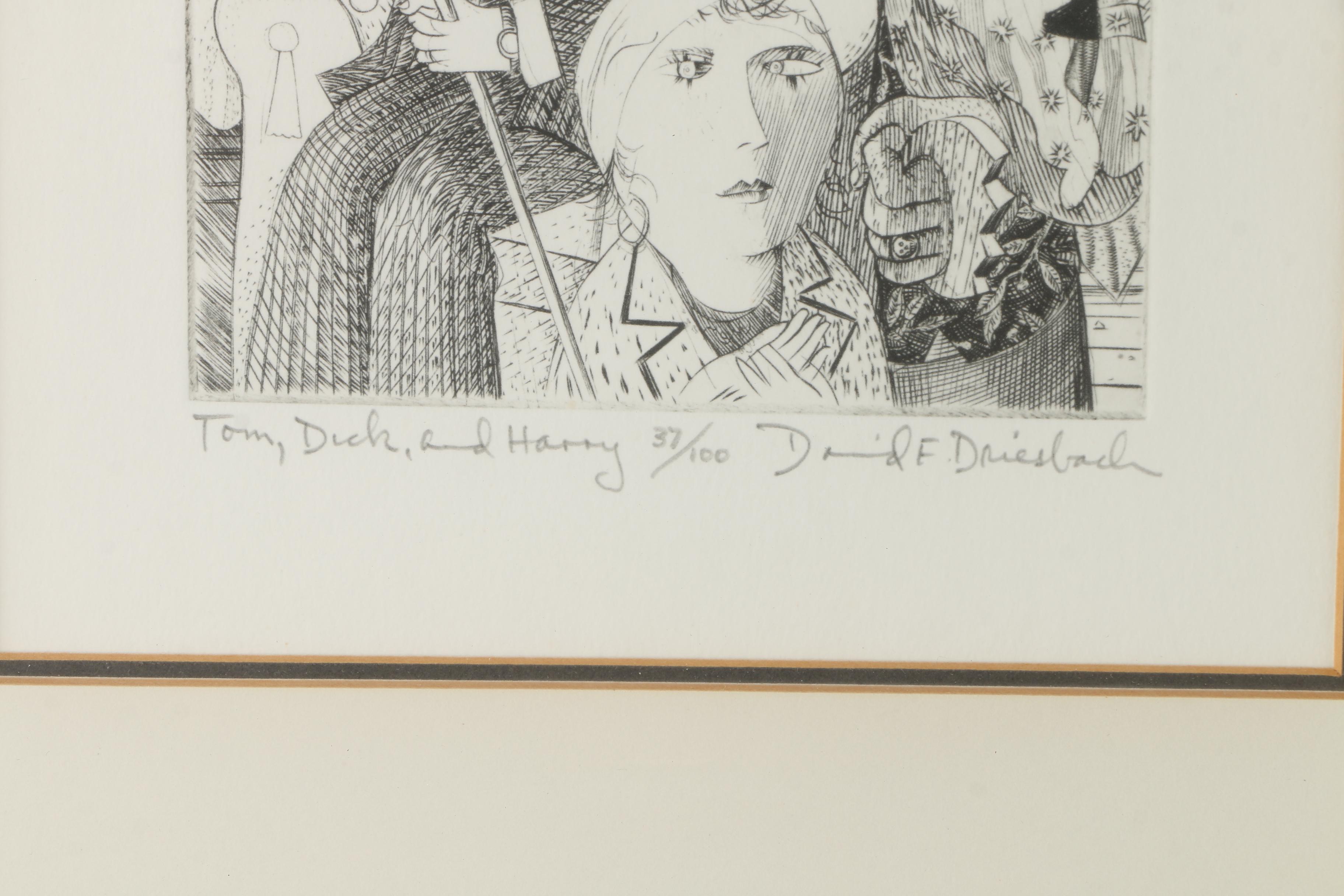 David F. Driesbach Limited Edition Etching on Paper "Tom, Dick, and Harry"