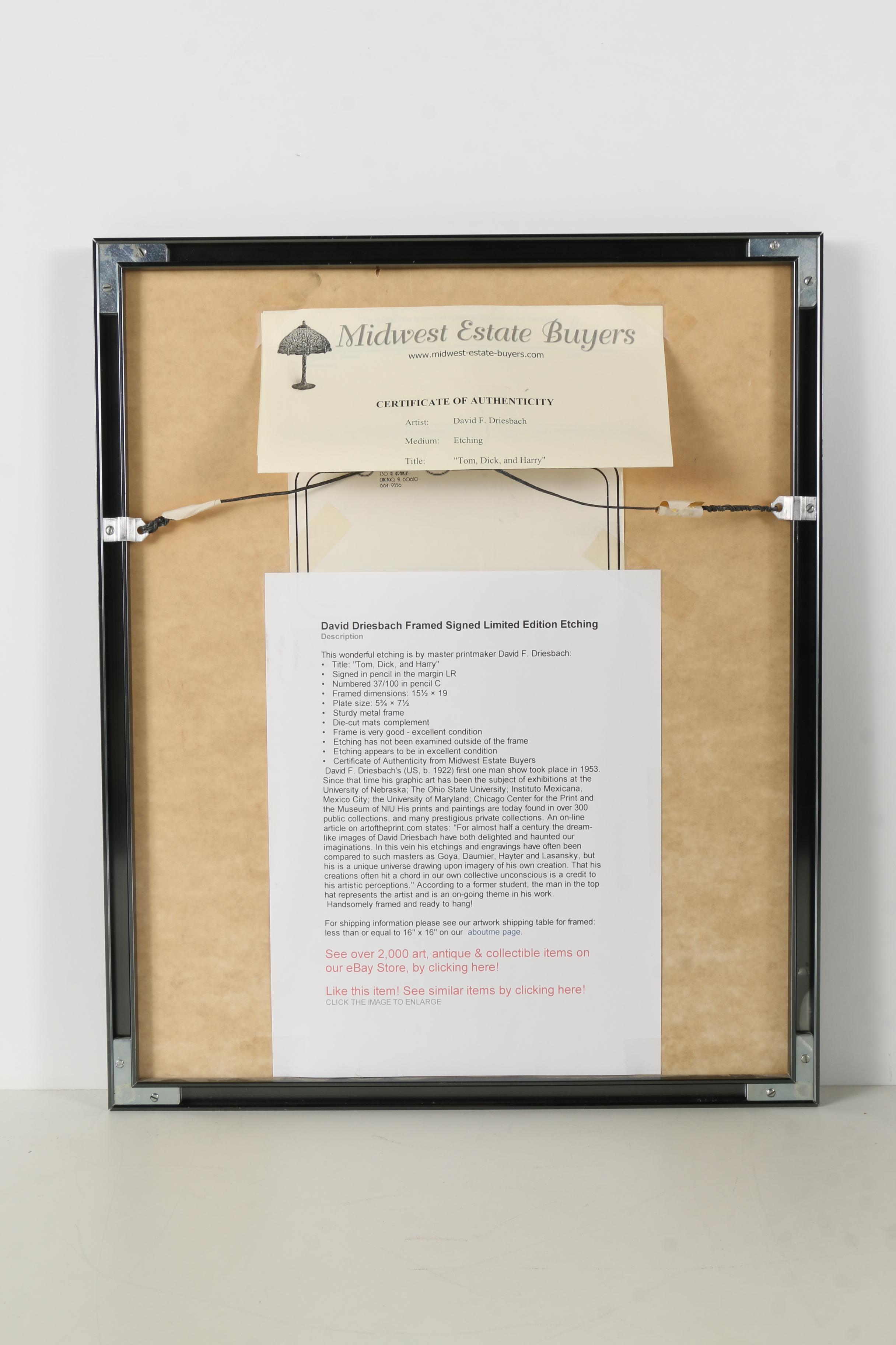 David F. Driesbach Limited Edition Etching on Paper "Tom, Dick, and Harry"