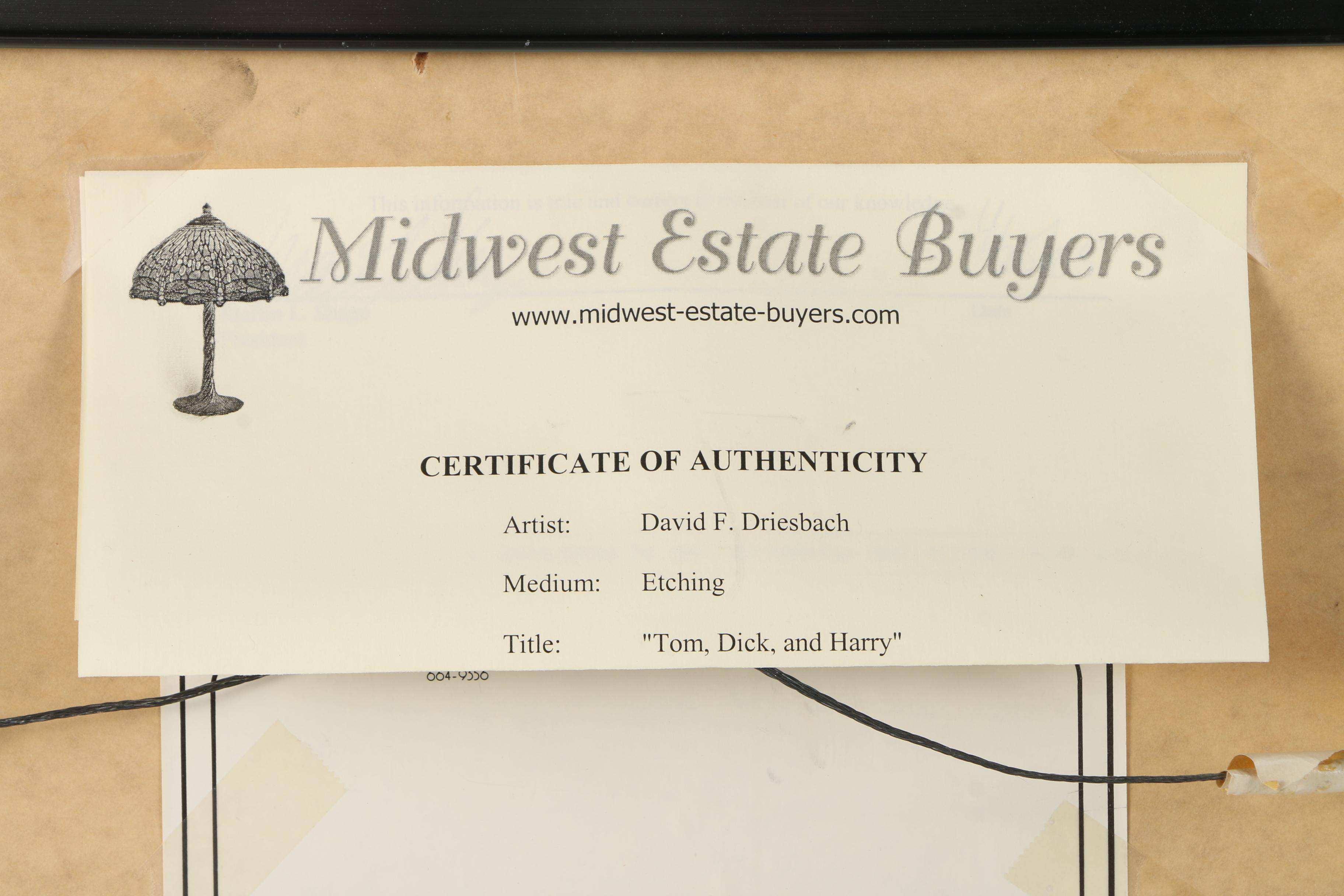 David F. Driesbach Limited Edition Etching on Paper "Tom, Dick, and Harry"