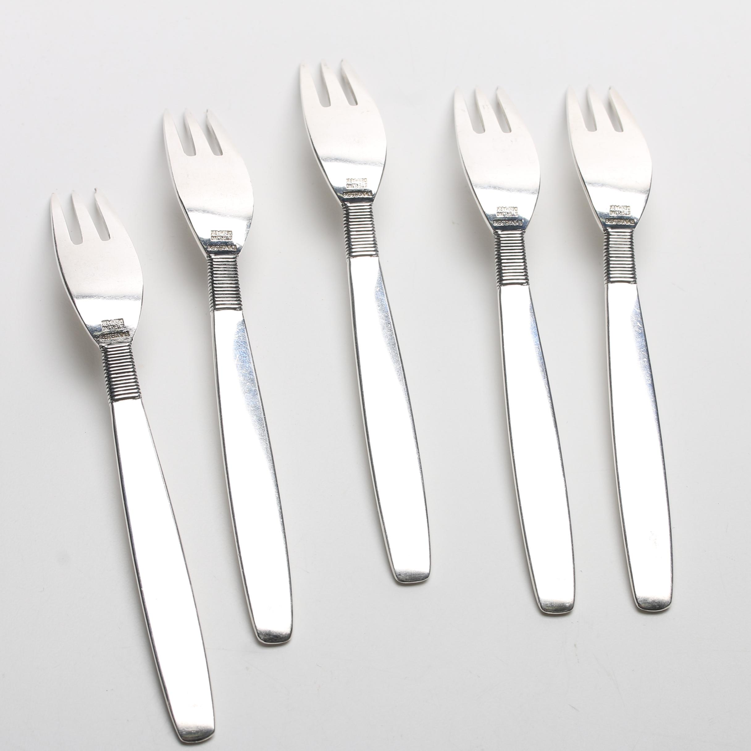 Frantz Hingelberg Sterling Silver Dessert Forks in the "Silver Thread" Pattern