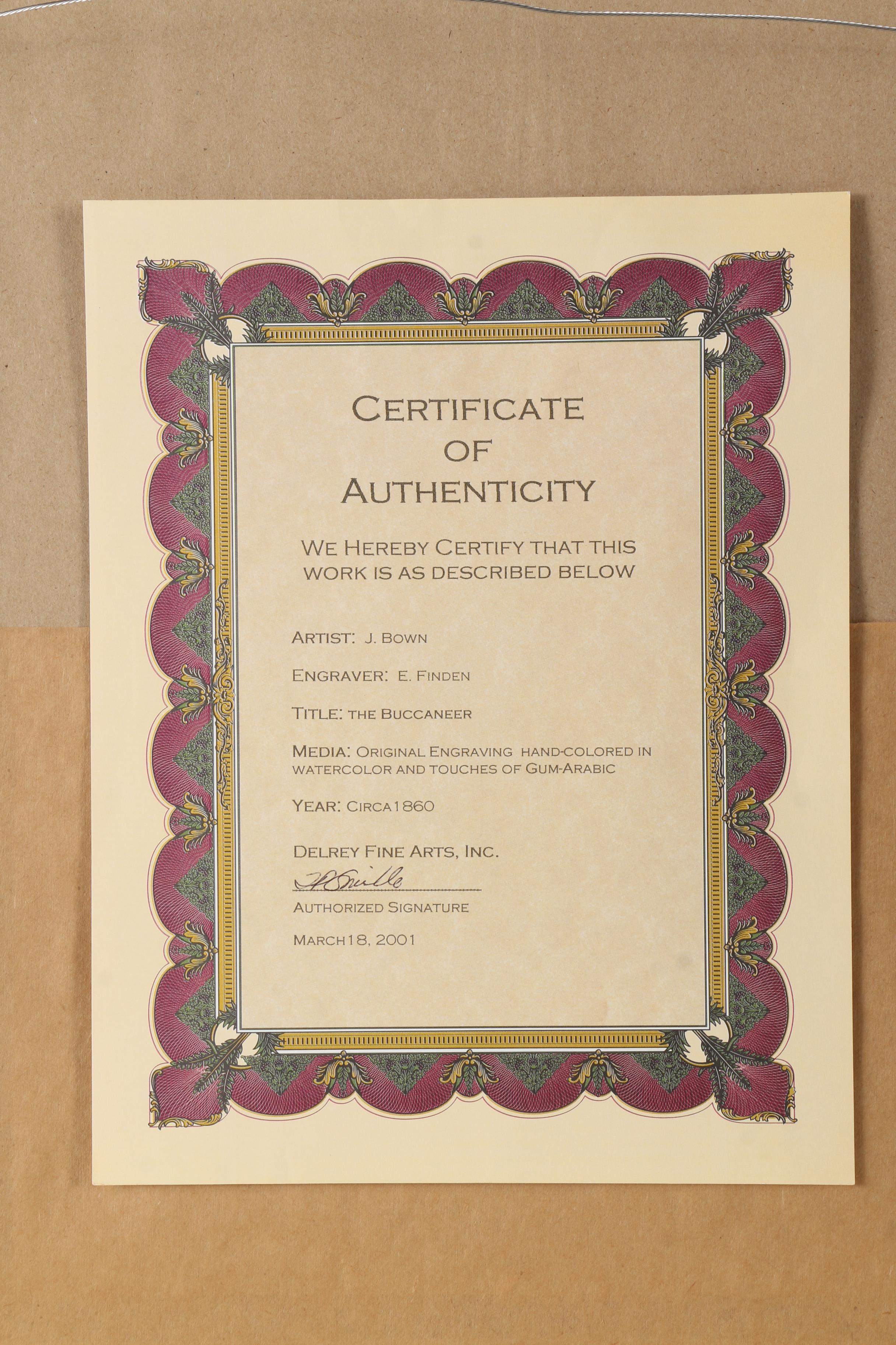 J. Bown and E. Finden Hand Colored Engraving "The Buccaneer"