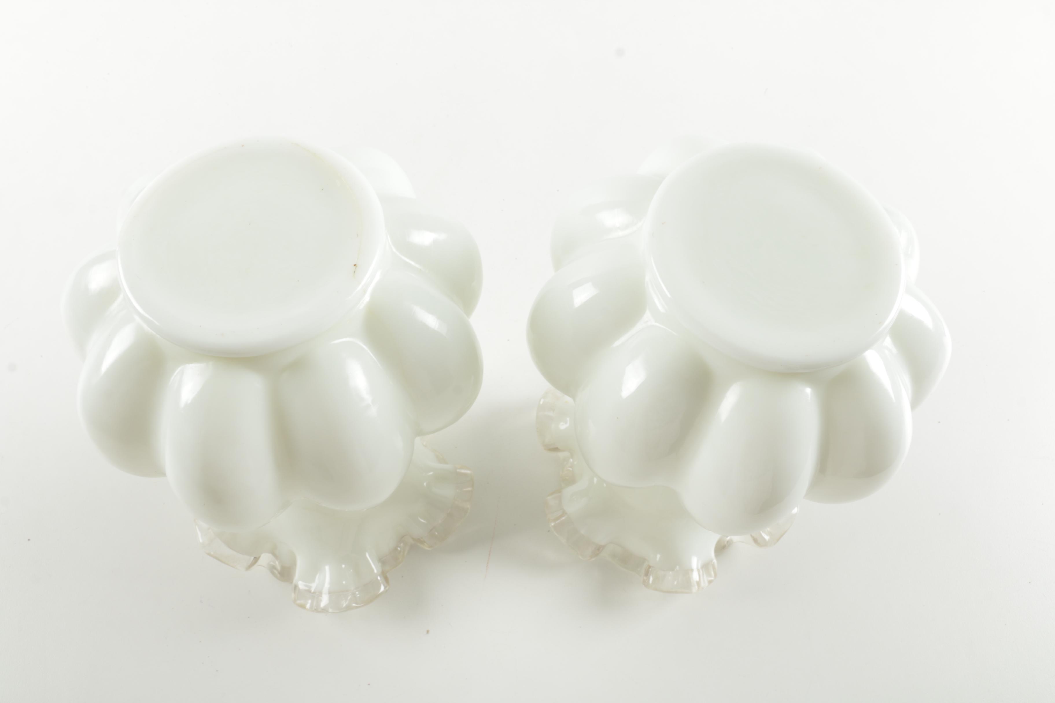 Pair of Fenton Glass Silver Crested Melon Vases