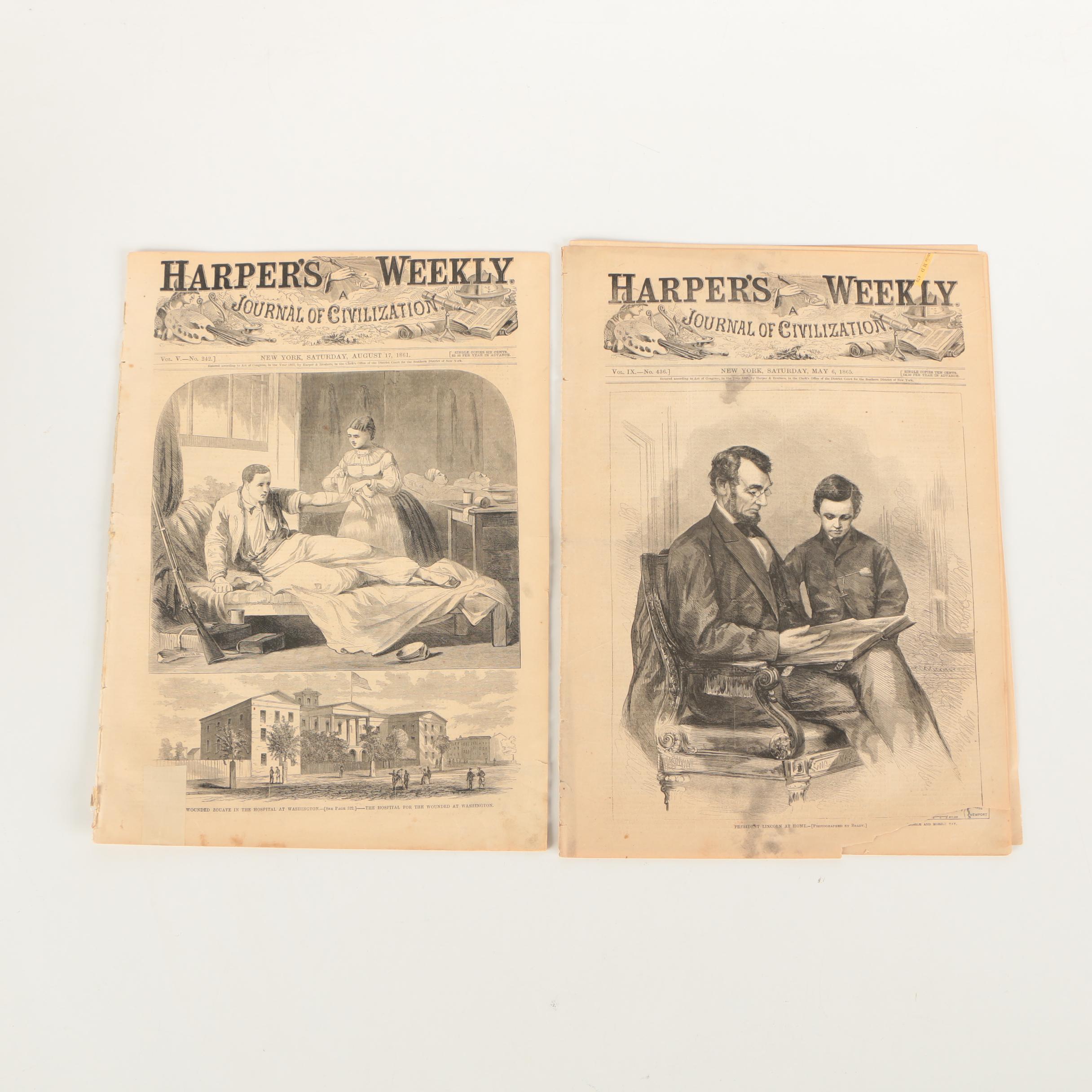 Pair of Antique Issues of "Harper's Weekly" Including Lincoln's Death