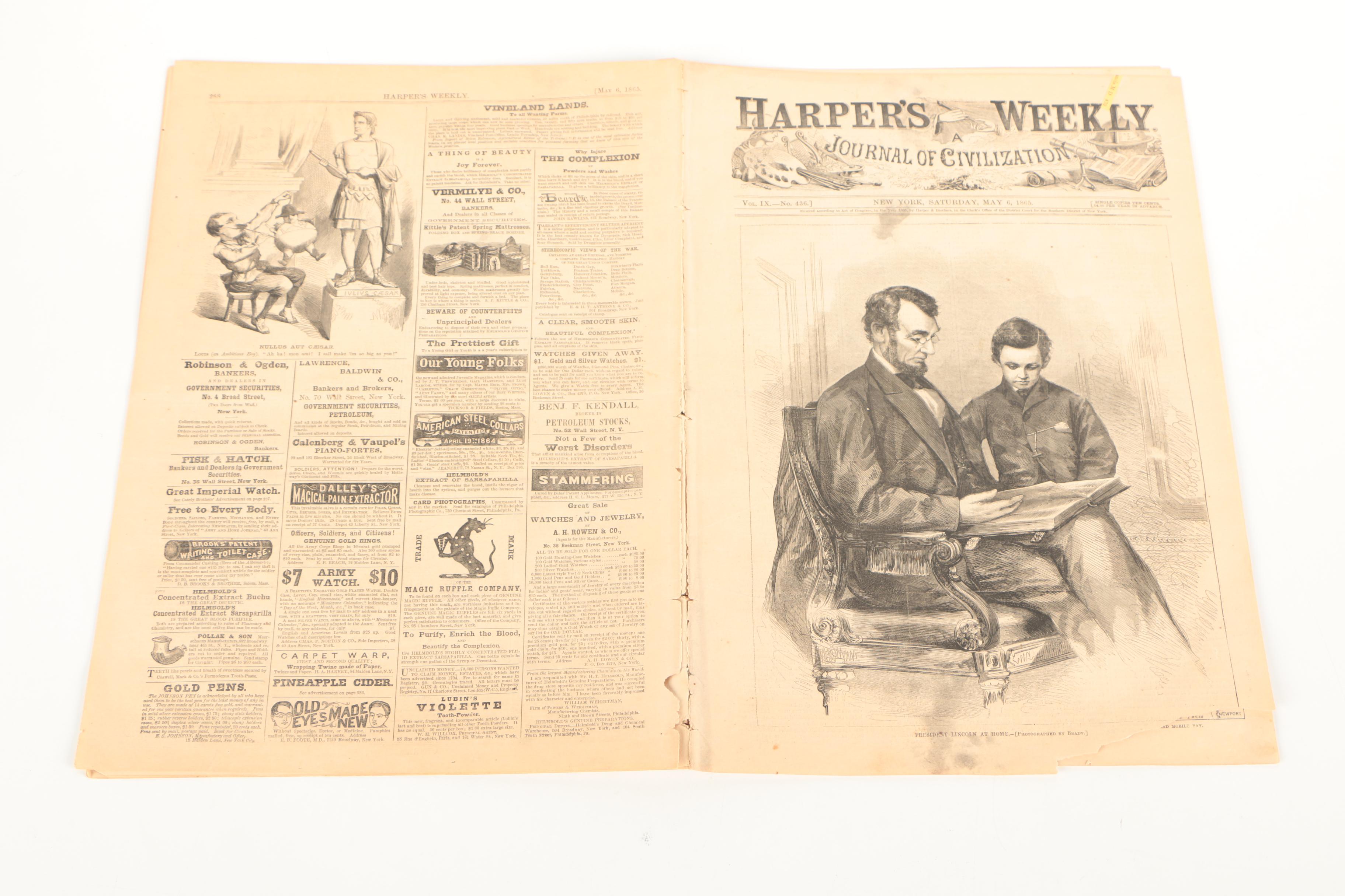Pair of Antique Issues of "Harper's Weekly" Including Lincoln's Death