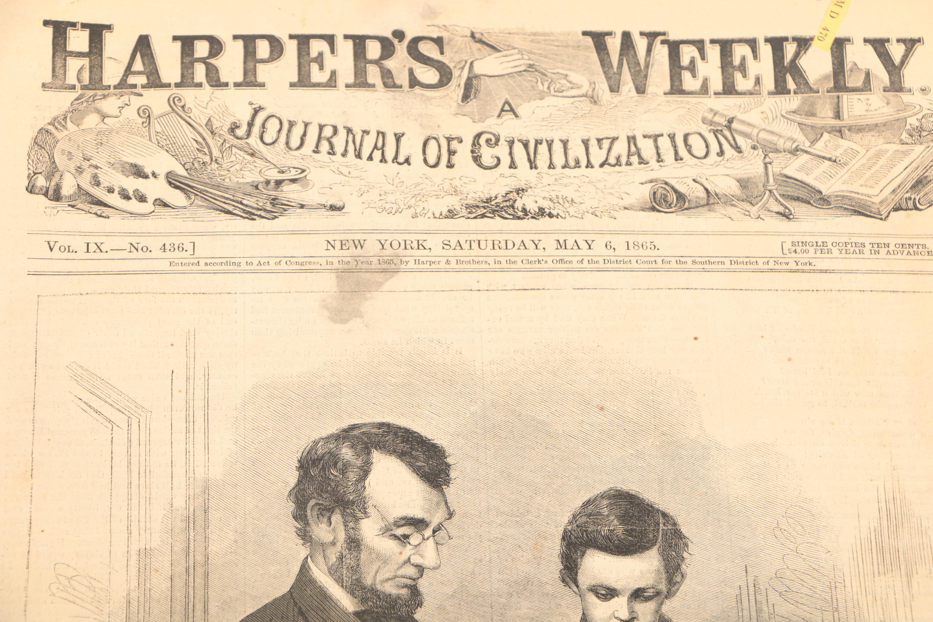 Pair of Antique Issues of "Harper's Weekly" Including Lincoln's Death