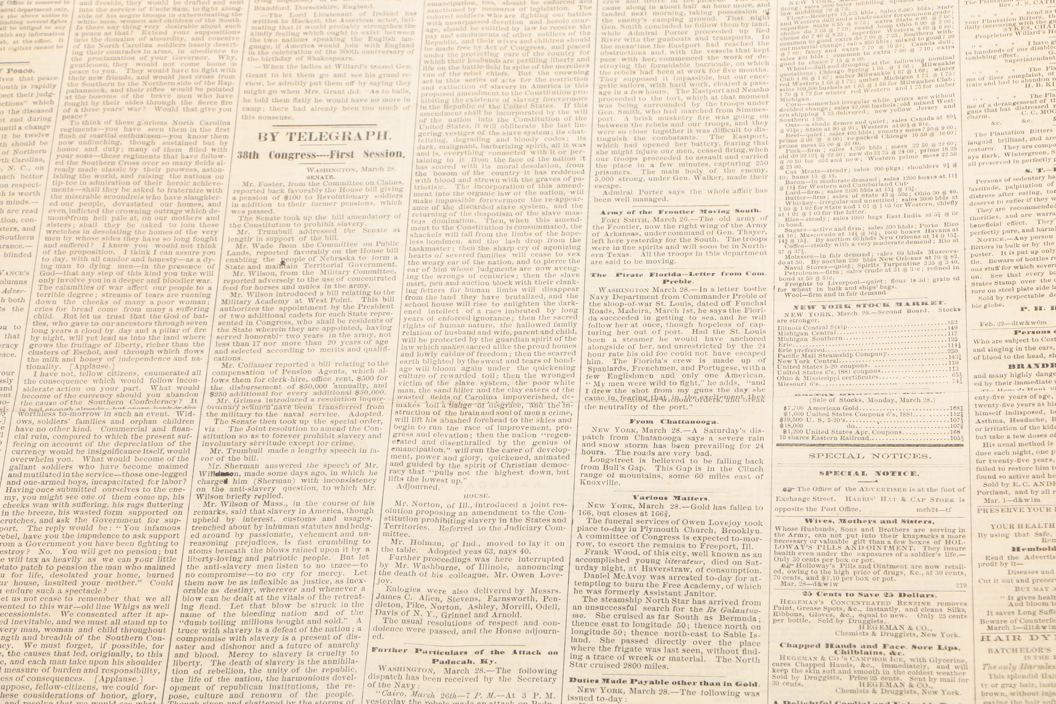 1862 & 1864 "Portland Advertiser" and "The New York Times" Newspapers