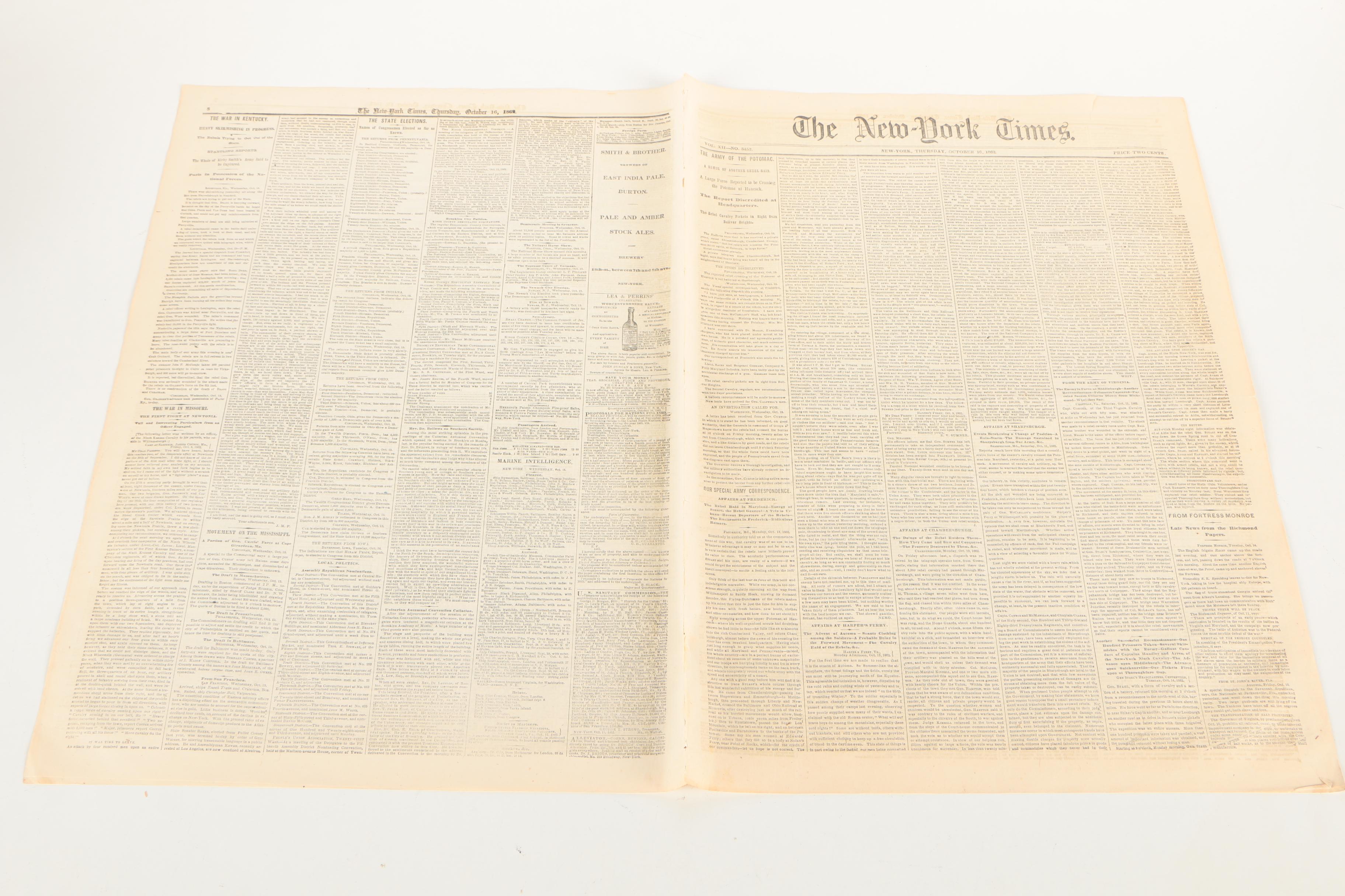 1862 & 1864 "Portland Advertiser" and "The New York Times" Newspapers