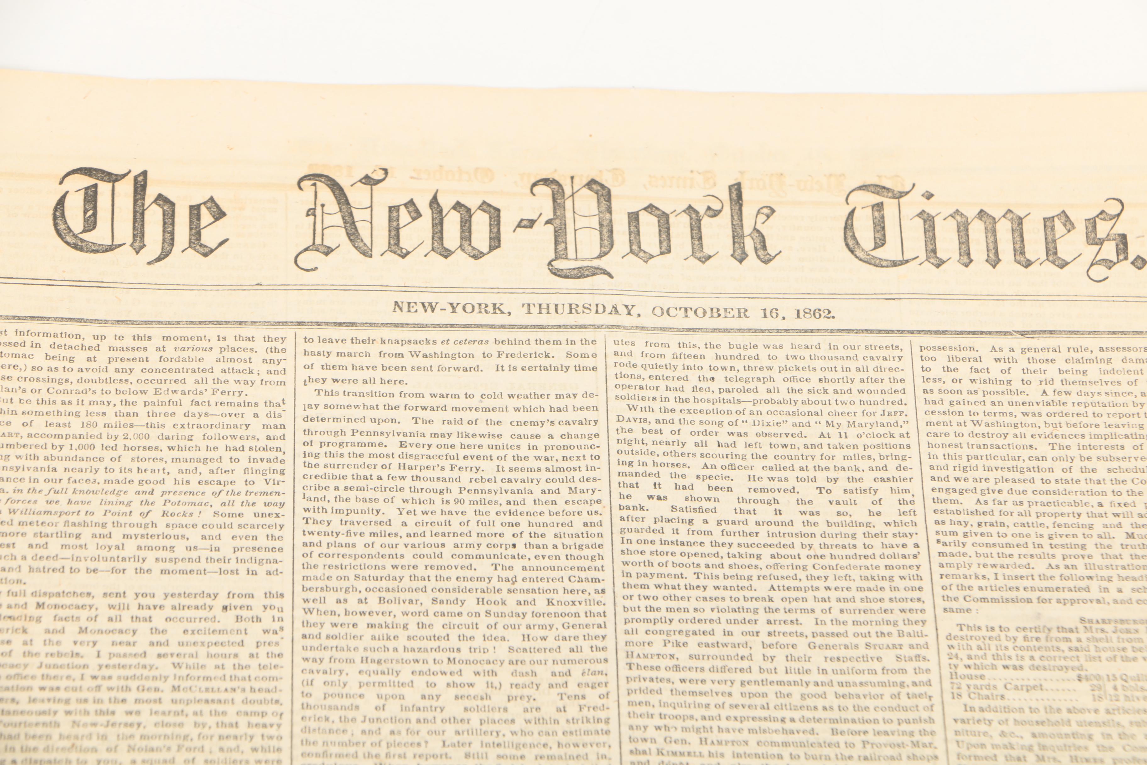 1862 & 1864 "Portland Advertiser" and "The New York Times" Newspapers