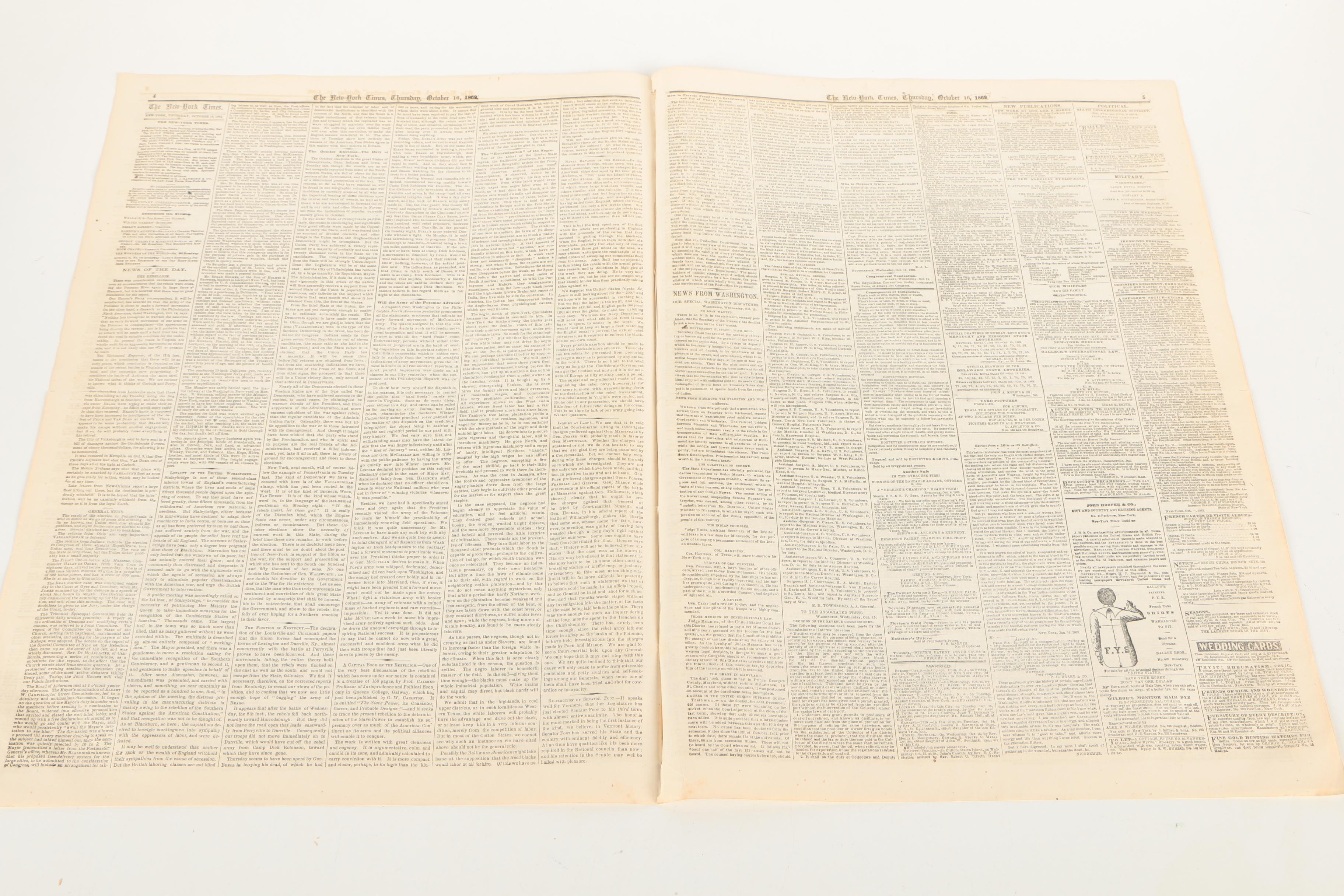 1862 & 1864 "Portland Advertiser" and "The New York Times" Newspapers